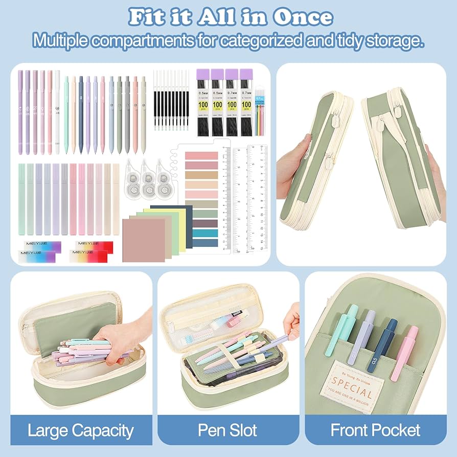 MoKo 60Pcs Aesthetic School Supplies with Cute Pencil Case