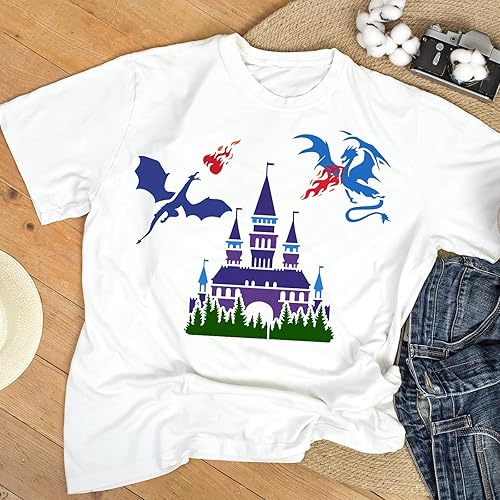 Miniatura 7 de FINGERINSPIRE Plantilla de dragones de 11.8 x 11.8 pulgadas, plantilla de pintura de castillo de castillo de dragón occidental, plantilla