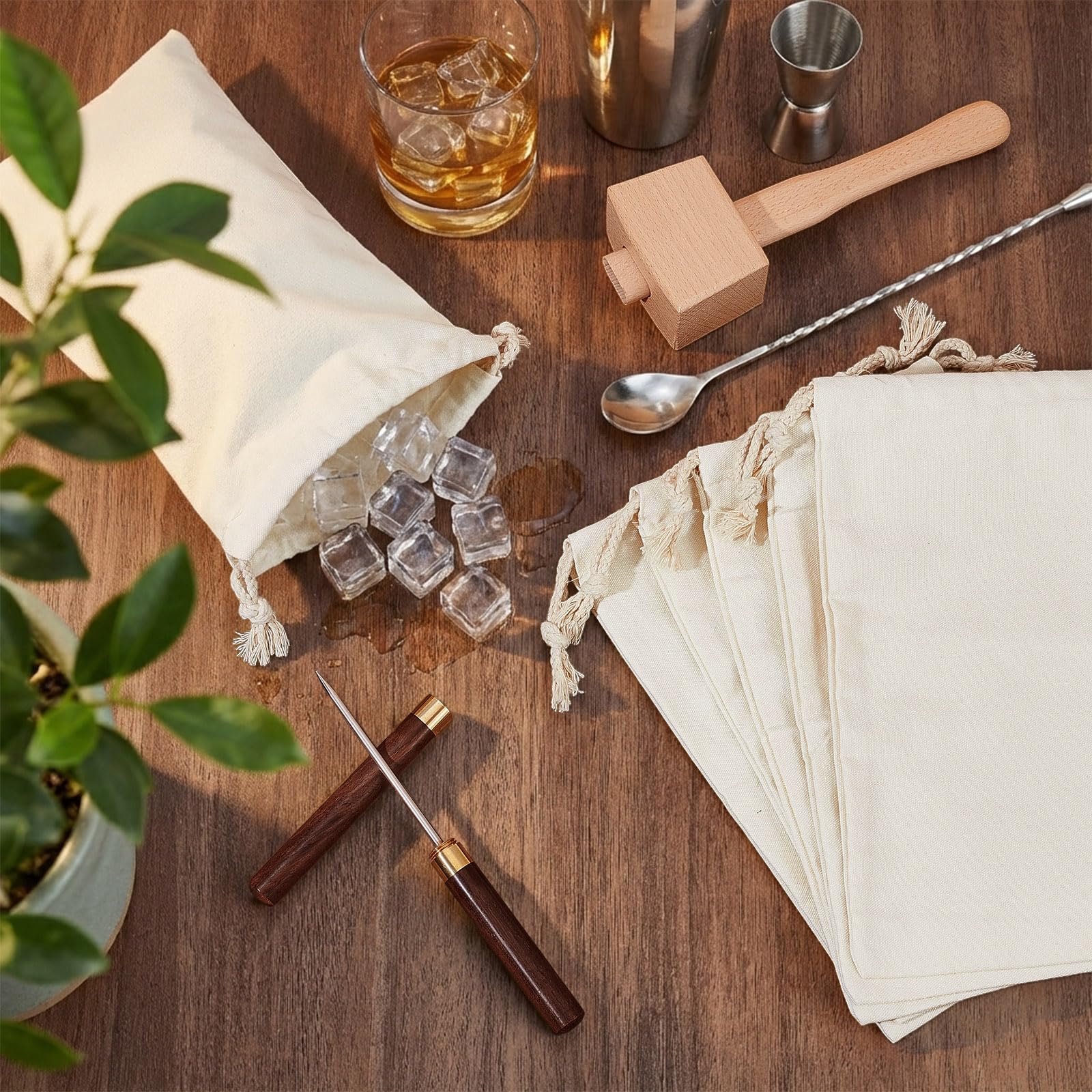 8 Teiliges Lewis Beutel Und Eishammer Set Wiederverwendbare Eisbeutel Aus Canvas Mit Holzgriffhammer 304 Eispickel Aus Edelstahl Küchenzubehör Aus Holz Für Barkeeper