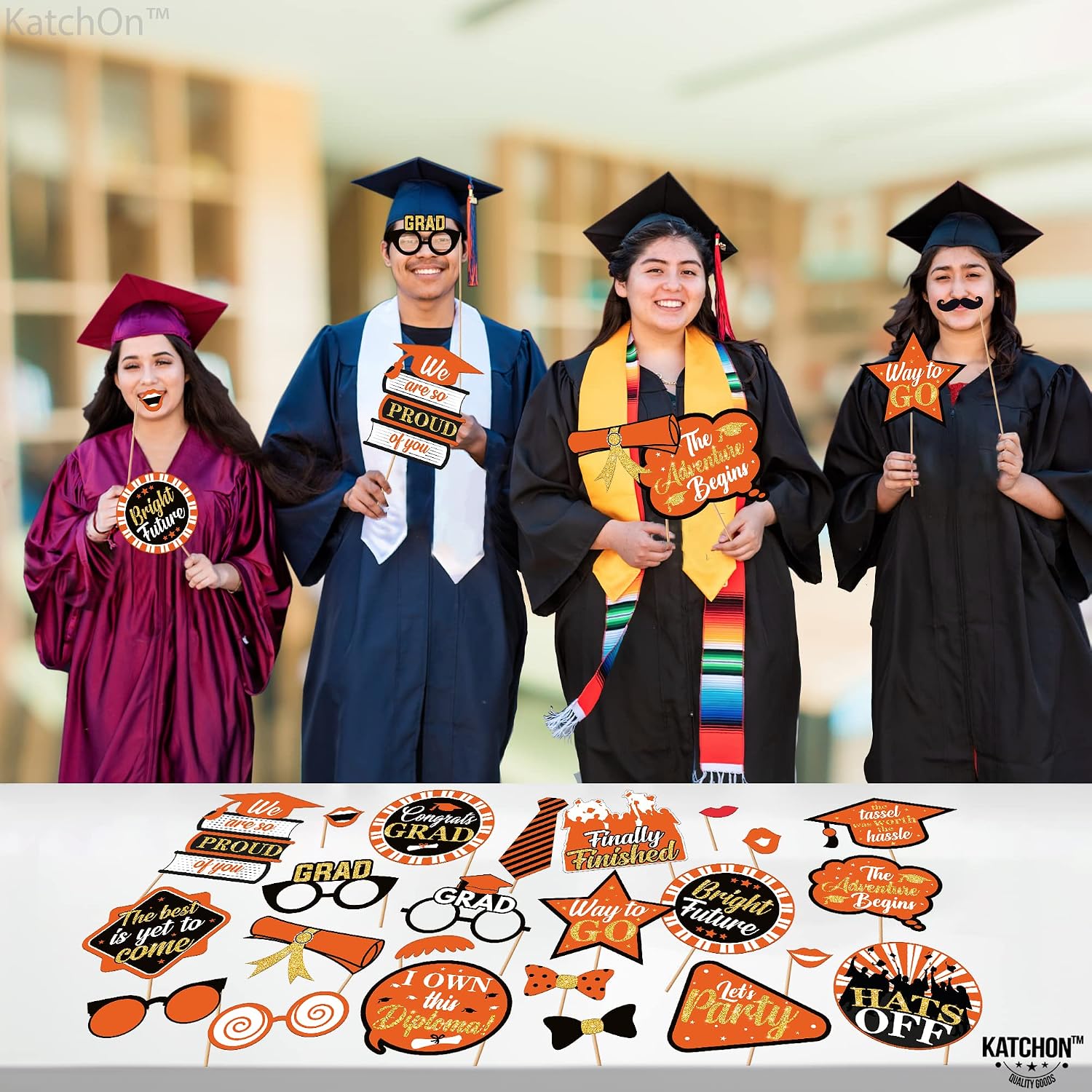 KatchOn, Orange Congrats Grad Banner - Pack of 31 | Graduation Photo Booth Props 2024 | Orange and Black Graduation Banner for Black and Orange Graduation Class of 2024 | Graduation Party Decor 2024