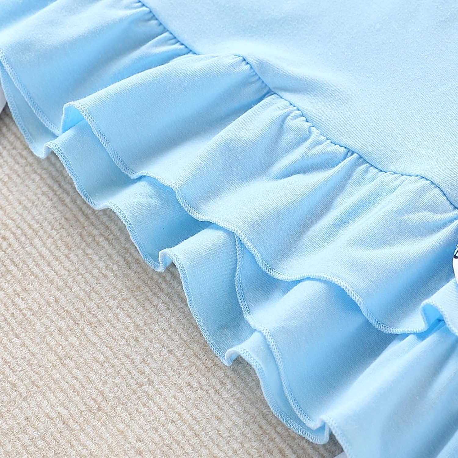 4-7T kids Girl Summer Outfit Short-Sleeve Bowknot Ruffled Hem Top and Floral Capri Pants Set - Image 4