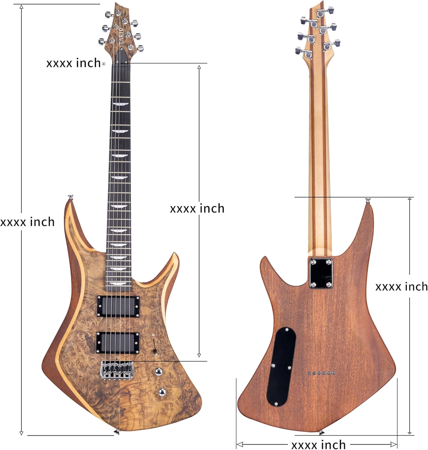 TARIO 6-String Electric Guitar, Maple Burl Veneer Top, Sapele Body, Maple Neck, 24 Frets, HPL Fingerboard, Dual Humbucker Pickups (H-H), Fixed Bridge – Modern Ergonomic Design for Stage & Studio