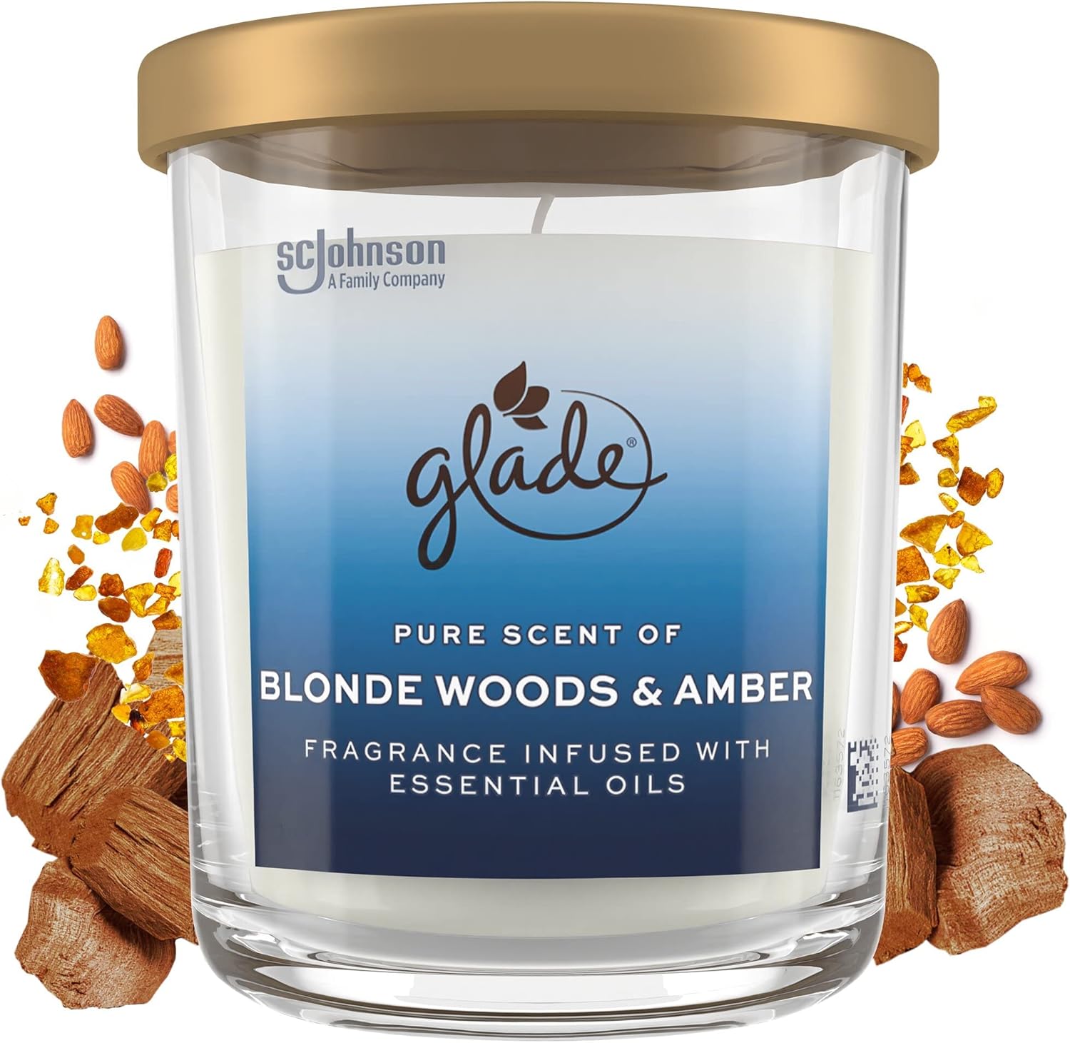 Glade Candle Jar, Large Candle Infused with Essential Oils, Air Freshener for Home Decor, Blonde Woods & Amber, 16oz
