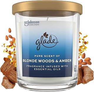 Candle Jar, Large Candle Infused with Essential Oils, Air Freshener for Home Decor, Blonde Woods & Amber, 16oz
