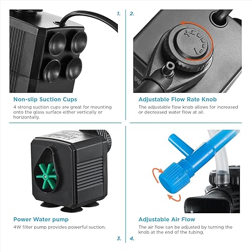 Miniatura 5 de TE-100 - Filtro interno para tanque de peces, bomba de filtro sumergible de flujo de agua ajustable de 3 W para agua salada de agua dulce de 5  10