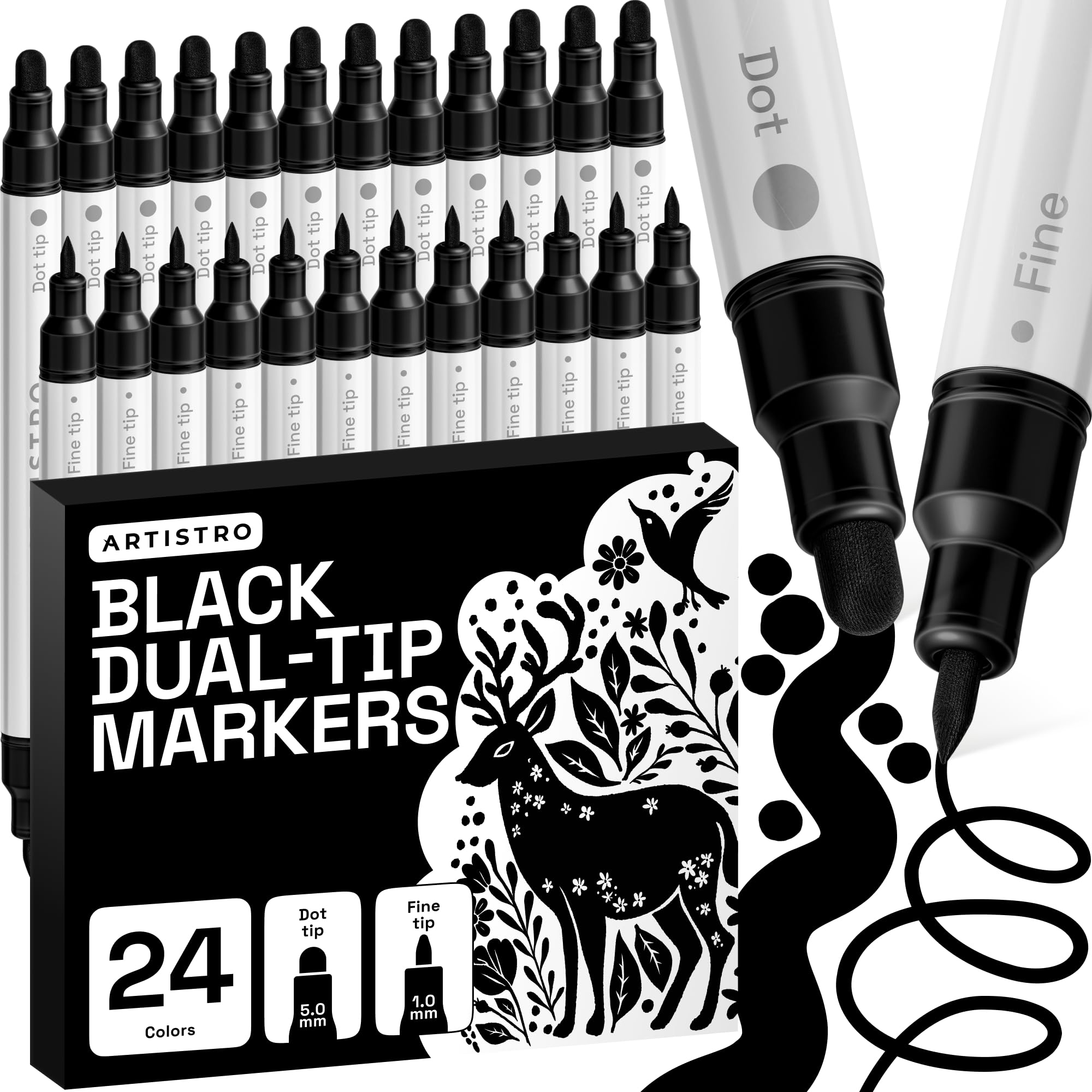 ARTISTRO 24 Black Dual-Tip Acrylic Paint Marker Pens