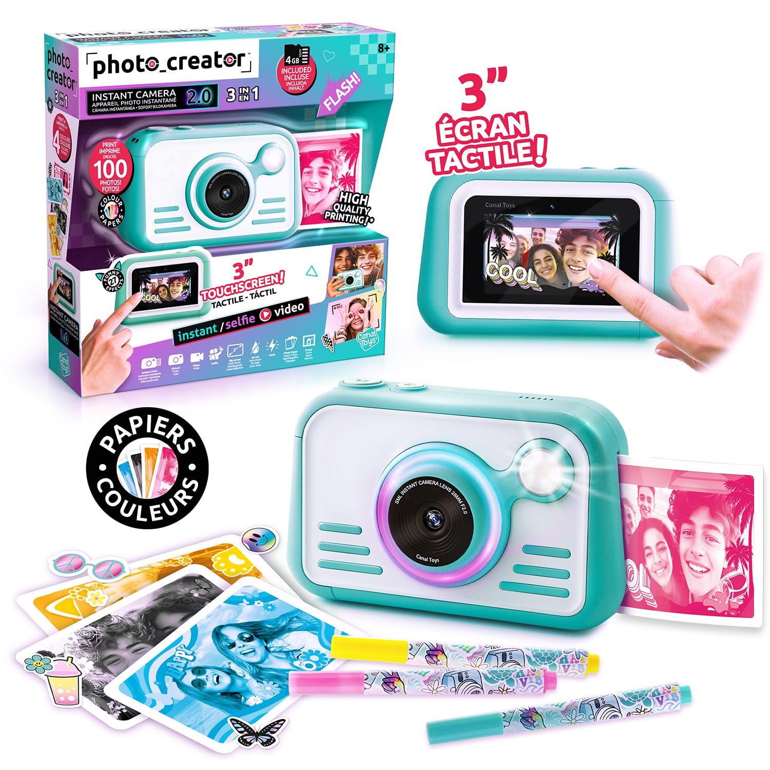 Photo Creator Instant Print Camera 2.0, carta fotografica REALE! Touch screen da 3 pollici. Scatta foto e stampa istantaneamente! Nessun bisogno di inchiostro, flash e luce anulare! 100 foto incluse