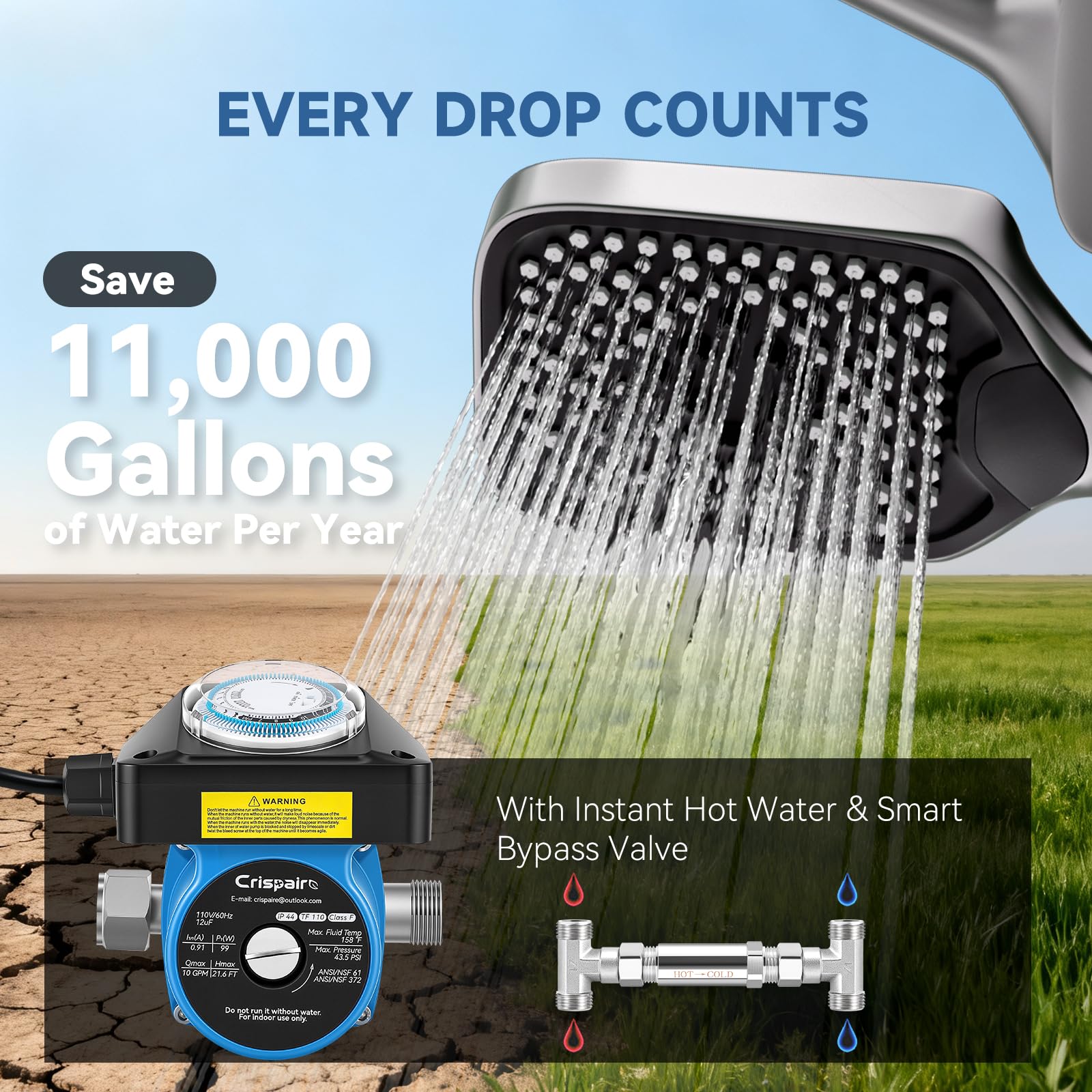 Kit de bomba de recirculación de agua caliente instantánea para calentadores de agua de tanque, válvula de sensor de acero inoxidable 304, líneas PEX de 20 pulgadas, temporizador inteligente