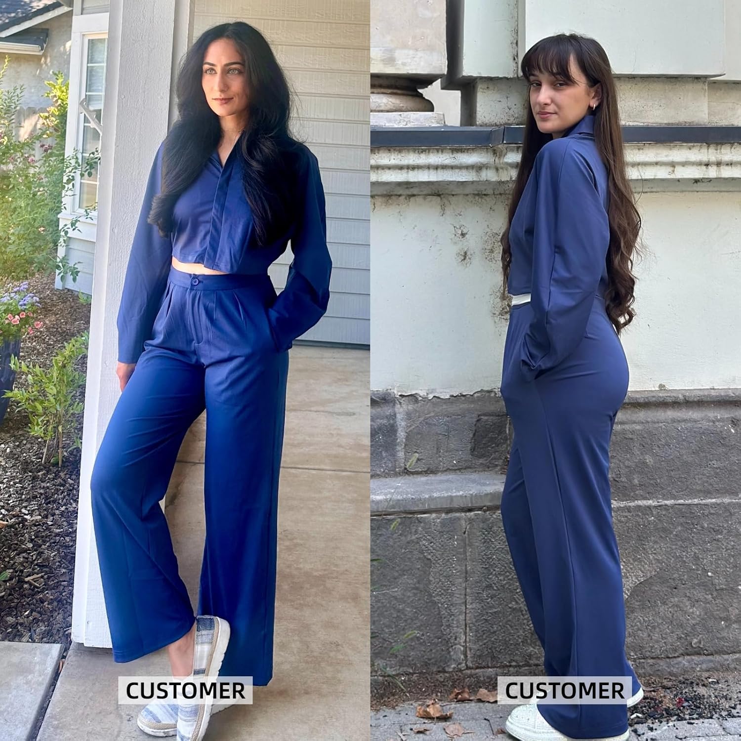 EXLURA Womens 2 Piece Outfits Long Sleeve Zip Up Crop Jackets Long Wide Leg Pant Suits Spring Airport Travel Matching Sets - Image 3