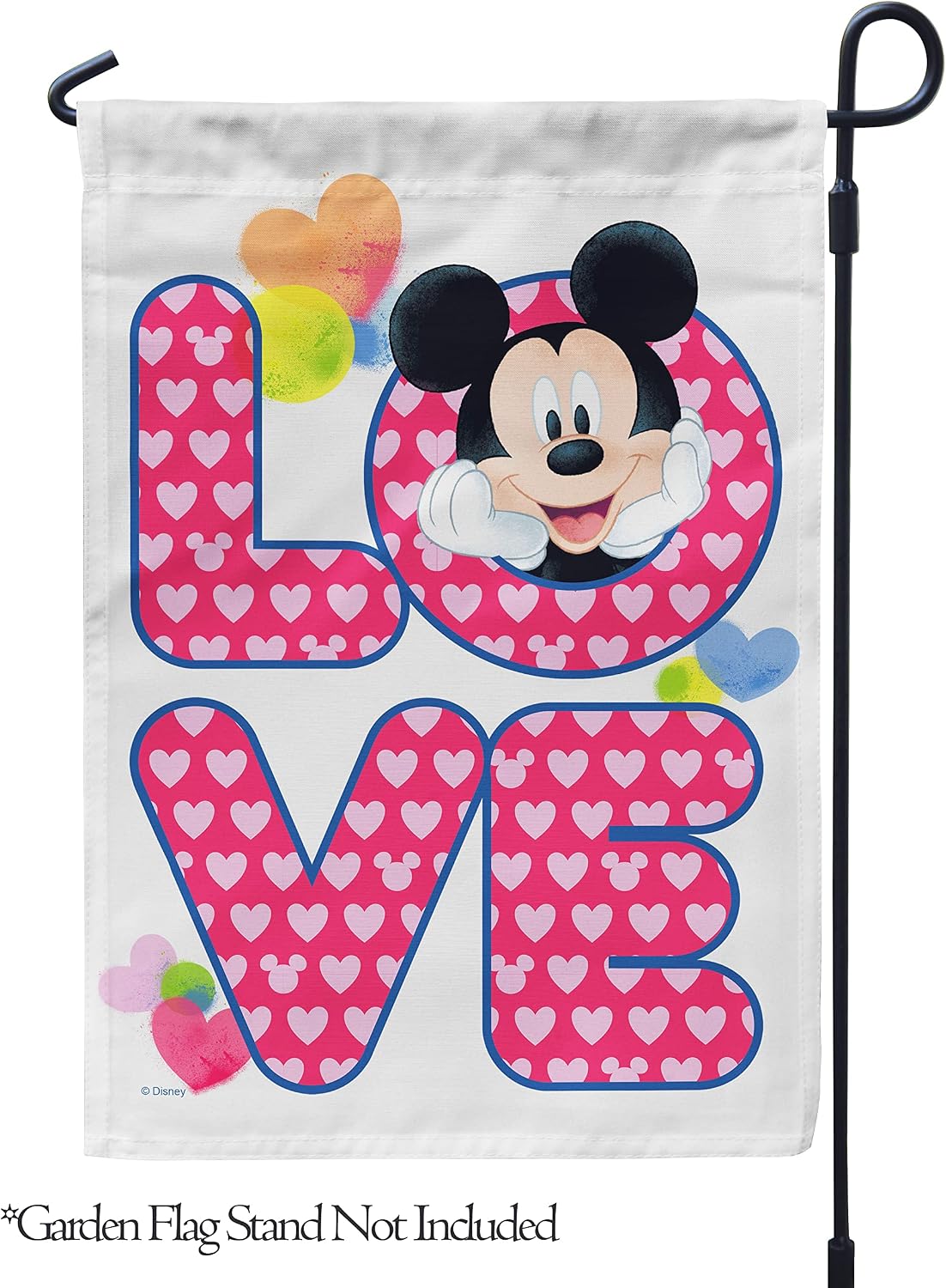 Flagology, Disney Mickey Mouse Love – Garden Flag 12" x 18", Outdoor Flag, Exclusive Premium Fabric, Officially Licensed Disney, Valentine's Day