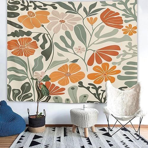 Miniatura 37 de Yookeb Tapiz negro de flores de Matisse de 59 pulgadas de ancho por 51 pulgadas de alto, para colgar en la pared, hojas abstractas, vintage, arte