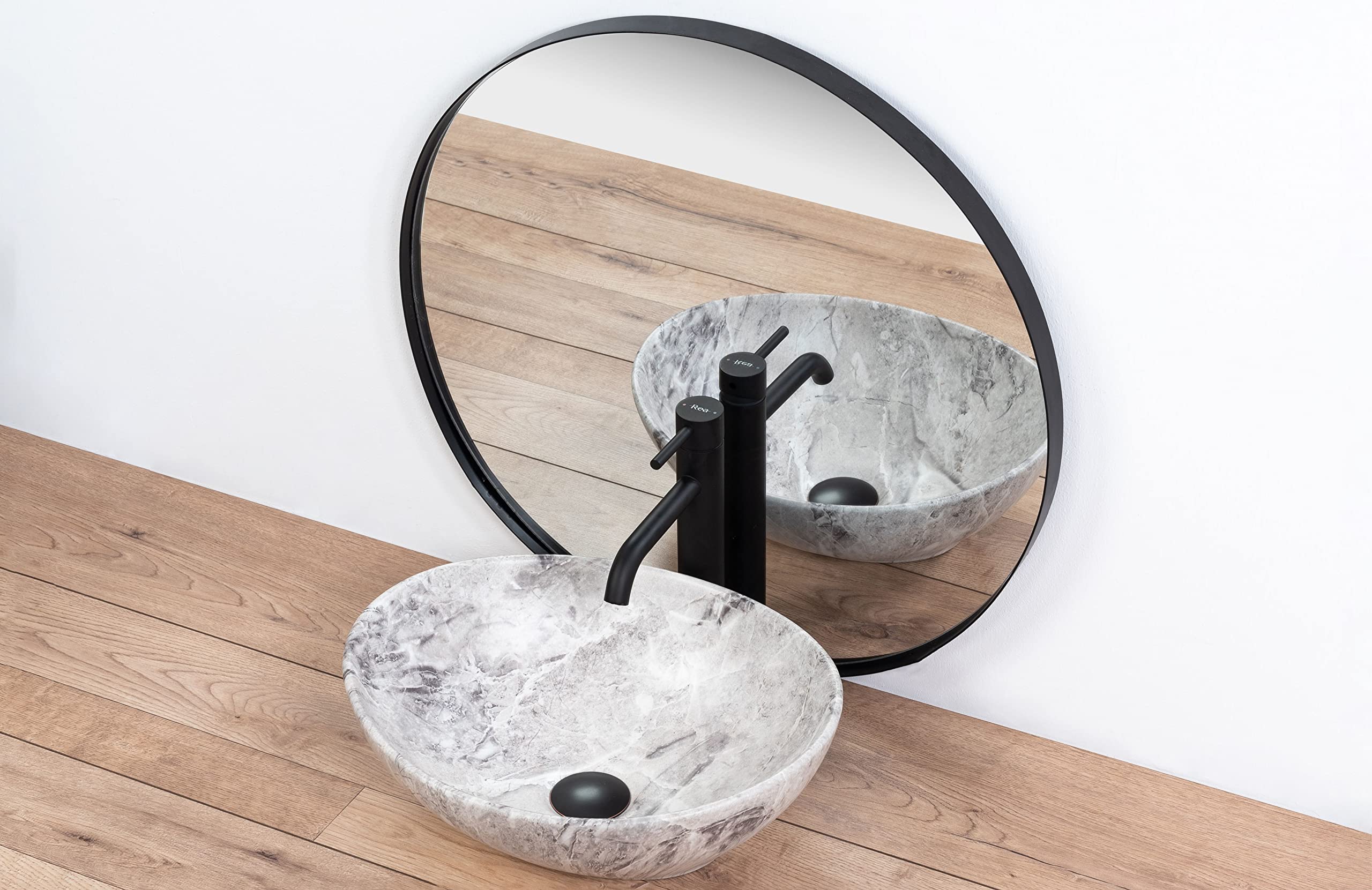 VBChome Lavabo de cerámica de 41 x 35 cm, diseño de piedra, mármol gris, pequeño lavabo para invitados, modelo 2