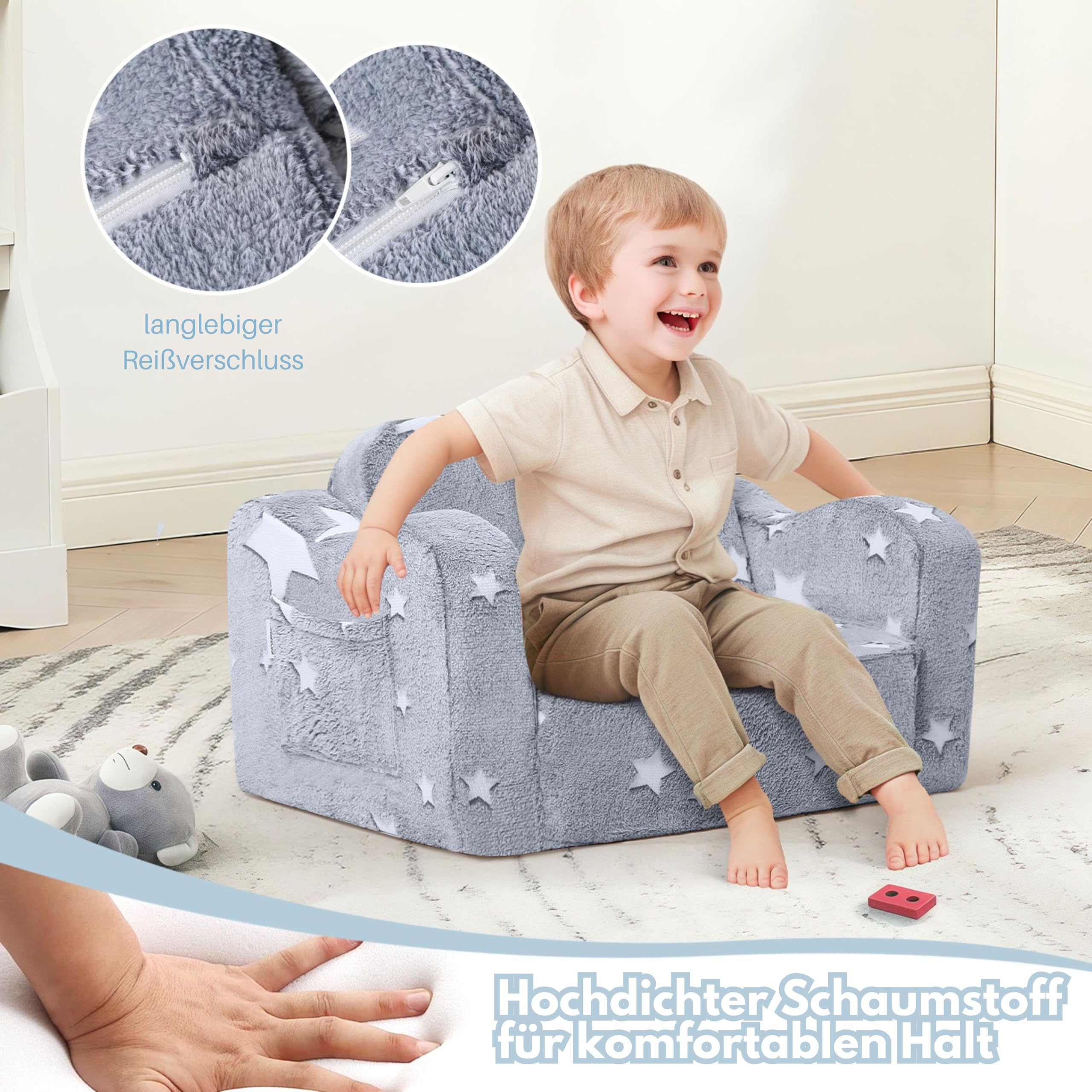 MeMoreCool Sofa dziecięca rozkładana, 2 w 1, sofa do spania dla małych dzieci, fotel dziecięcy z funkcją spania, mini kanapa do przytulnego kącika do pokoju dziecięcego, fantazyjna sofa do zabawy dla