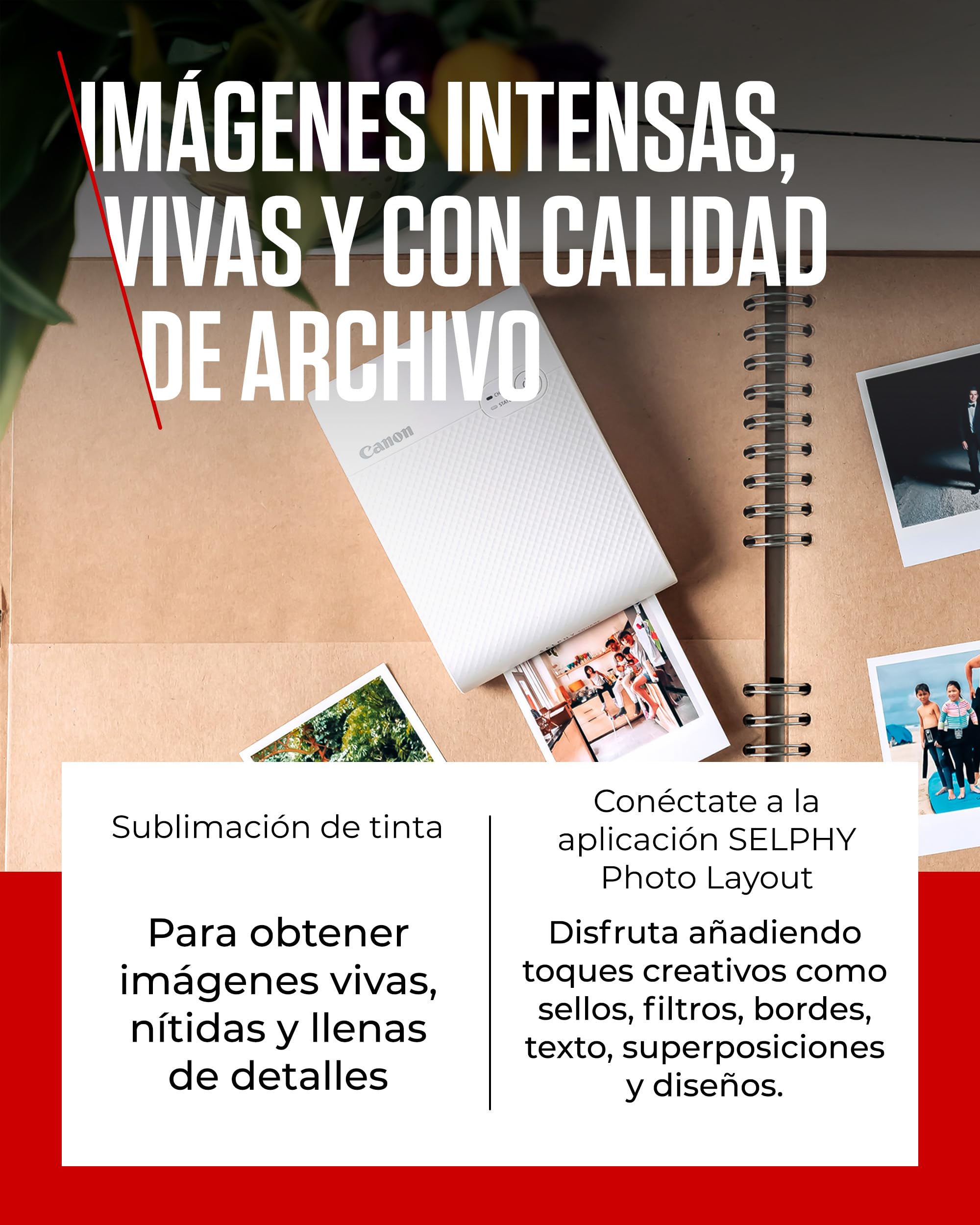 Canon SELPHY QX10, Impresora Fotográfica Instantánea y Portatil por sublimación de tinta, Conexión inalámbrica (Wi-Fi) a Smartphone y Tablet, Papel Cuadrado XS-20L (68 X 68 mm), Blanca