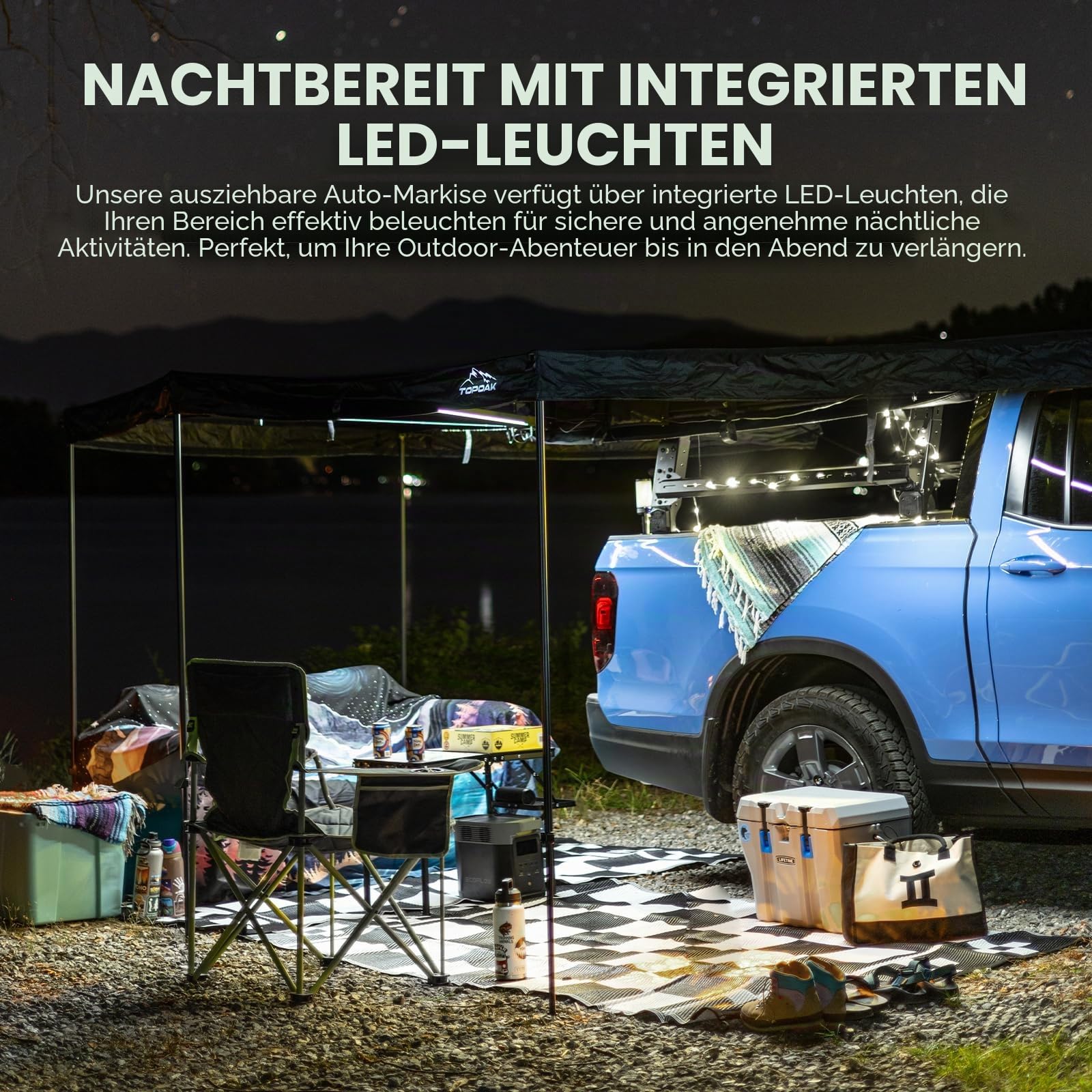 270 Auto RV Vorzelt für Wohnmobil - Overland Zelt Fahrzeug Markisen Ersatz Vordach Markise, Universal Seitenschiebe für SUV LKW Van Anhänger (grau, Fahrerseite) | Freistehende 270 Auto-Markise mit LED-Beleuchtung, schneller Einrichtung und breitem Schatte