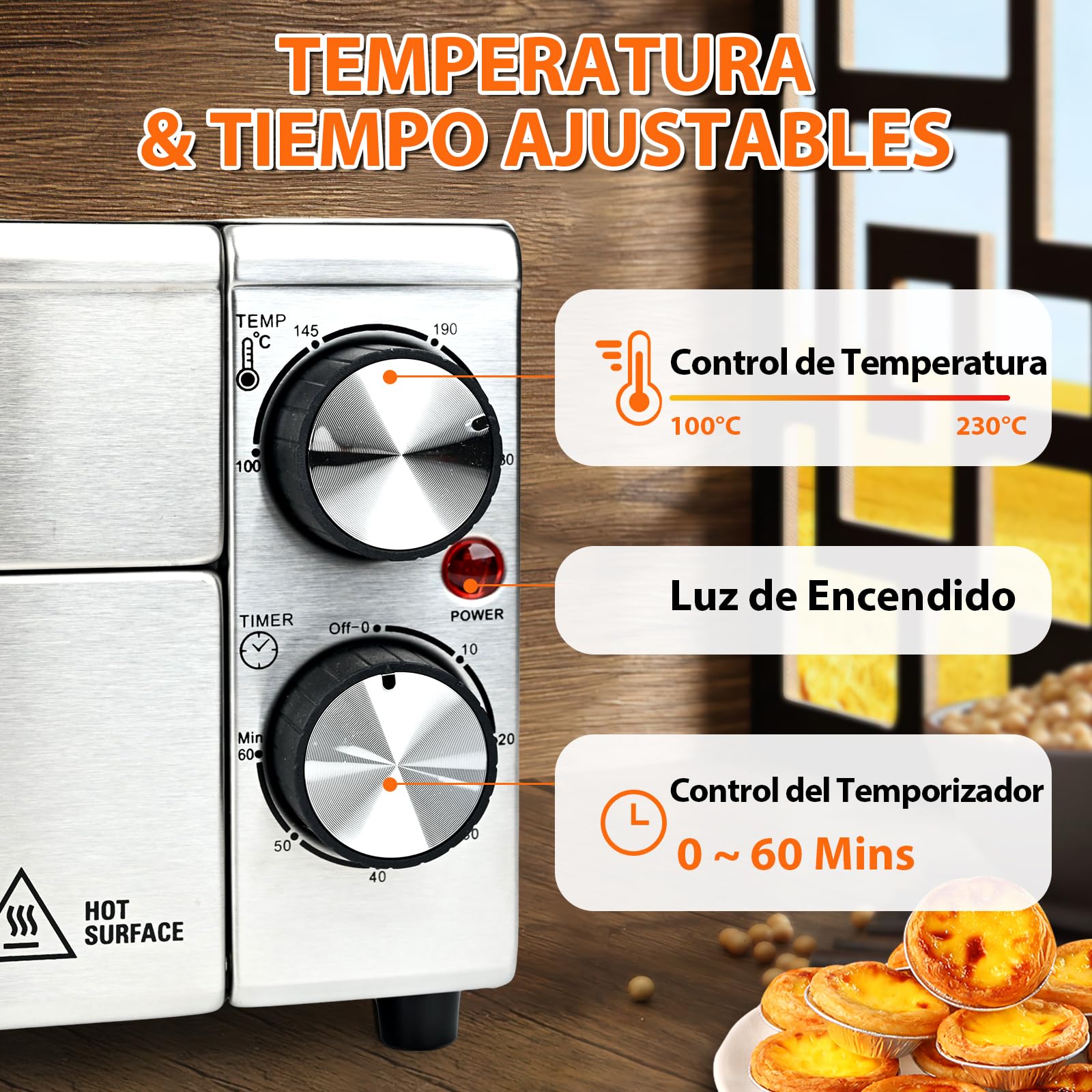 Anatole Horno de Pizza Eléctrico Freidora de Aire Acero Inoxidable 12" 1800W Pizzera Sobremesa Tiempo Temperatura Ajustable Pizza Oven Interior Multifuncional con Parrilla Bandeja Extraíble