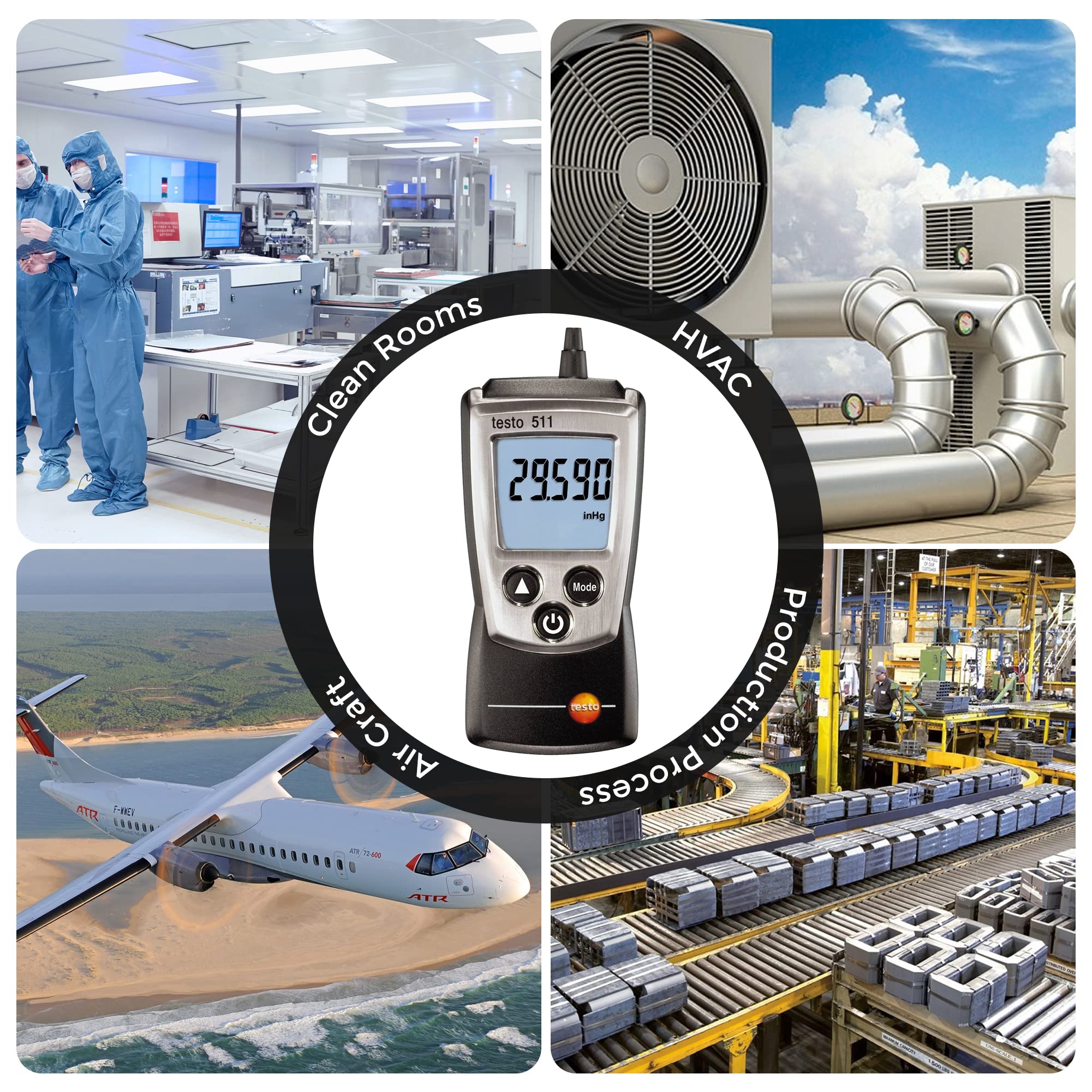 Misuratore di pressione assoluta tascabile (intervallo: da 300 a 1200 hPa) per HVAC, aeromobili, misurazione della portata in condotti, laboratori e processi di produzione, con certificato di taratura