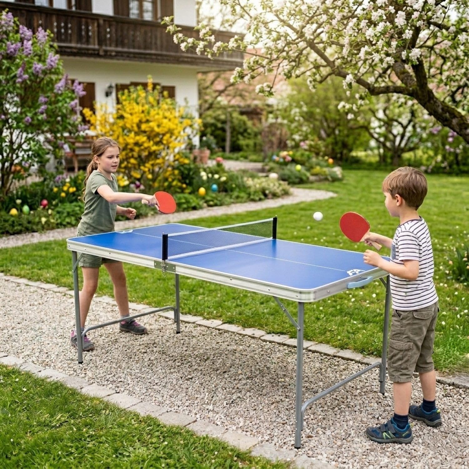 Tischtennistisch klappbar Fabula für Kinder und Jugendliche, Indoor & Outdoor Tischtennistisch midi groß 165x84x72, FASports Tischtennisplatte faltbar mit Netz, Schläger, Ball
