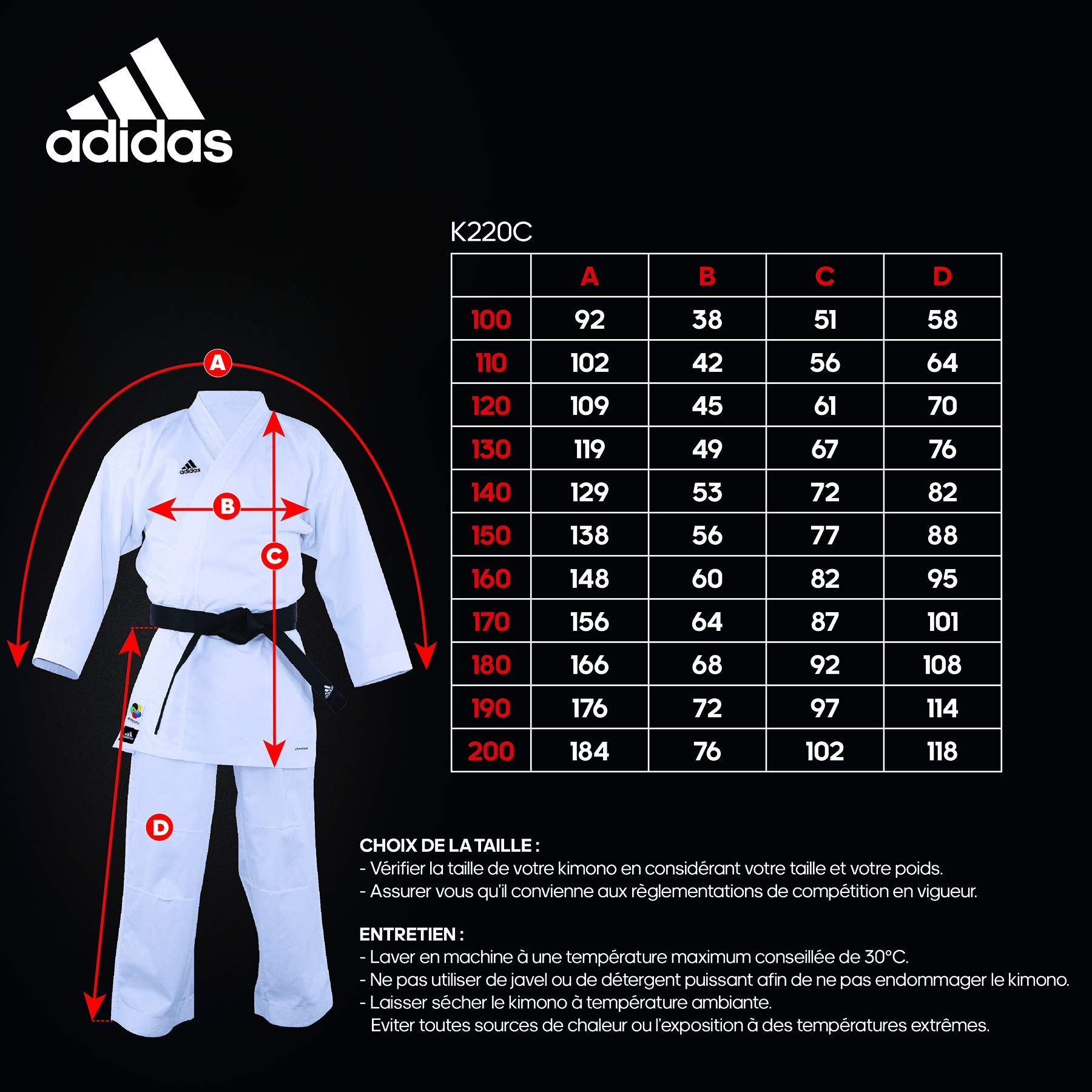 adidas Kimono de Karaté Club (Couleur : Blanc - Taille : 170 - Broderie :)