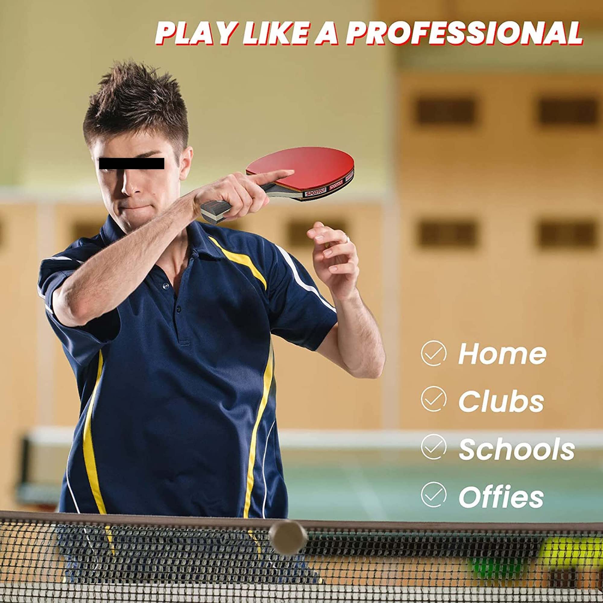 Mazza da ping pong, racchetta professionale, legno a 5 strati, con gomma approvata ITTF / 6 stelle/manico corto