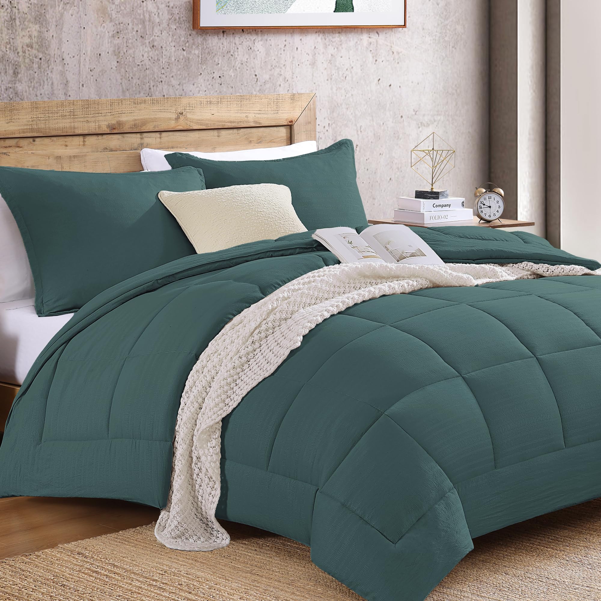Monbix King Size Comforter Set - Comforter Set, Soft Bedding Sets for All Seasons - 3 Piece King Size Comforter - 1 Comforter and 2 Pillow Shams (Dark Green, King, 102"x90")