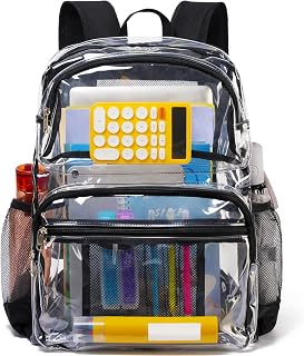 Clear Backpack for School - Heavy Duty See Through Bookbag for Girls Boys Large Transparent Backpacks for Work, Travel - Black