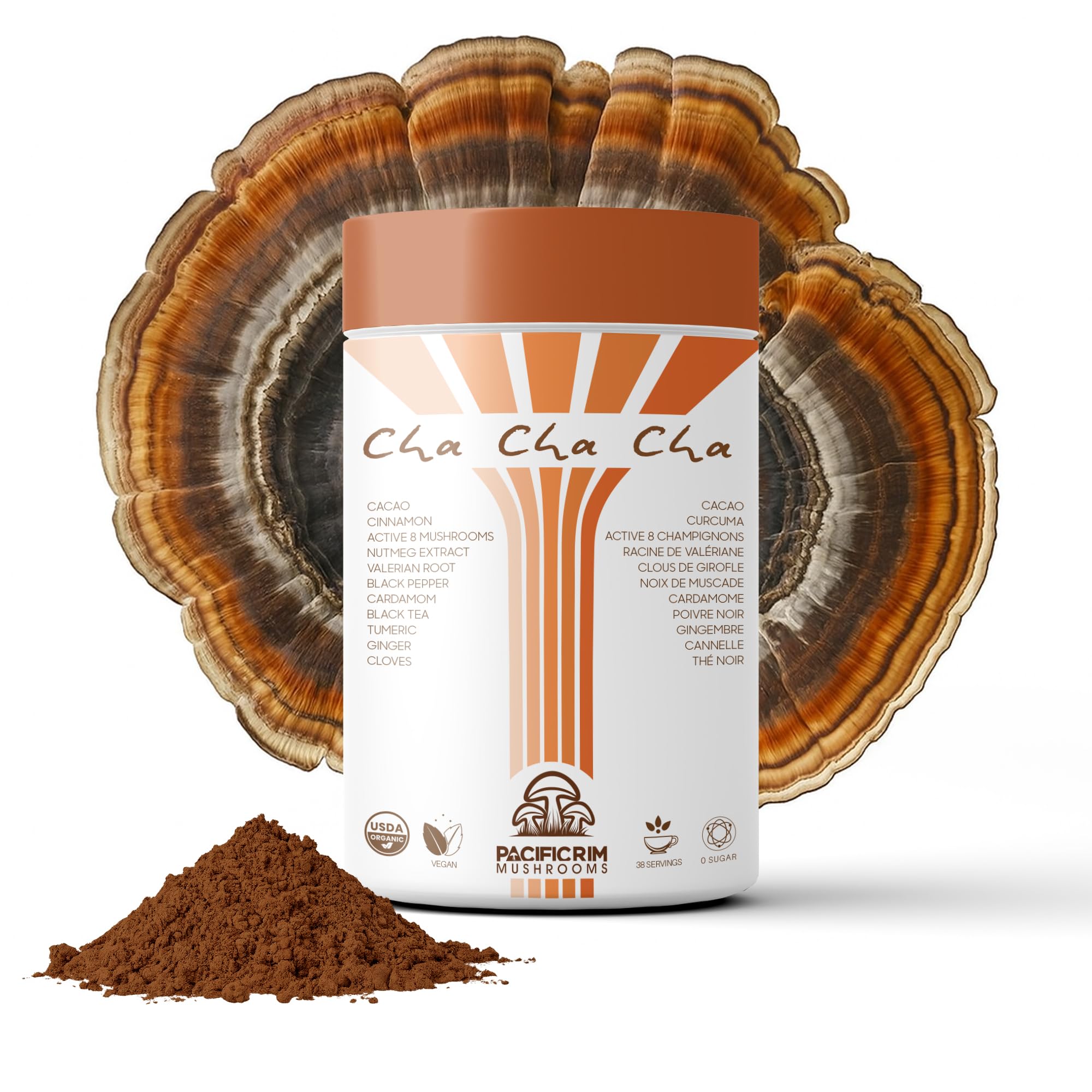 Pacific Rim Mushrooms Cha Cha Cha | Organic Ceremonial Cacao, Chai Spices & 8 Super Functional Mushrooms | Perfect Coffee Substitute for Energy, Focus, & Immunity | Reishi, Maitake, Lion's Mane, Chaga, Cordyceps, Shiitake, Turkey Tail, Himematsutake