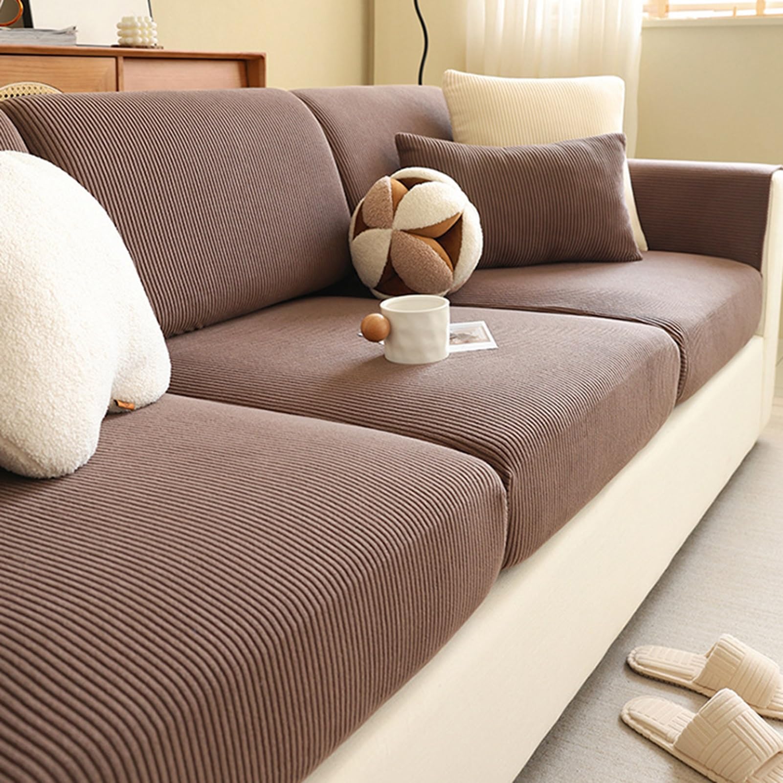 Gleedipre Flexible sofa cover Corduroy Seat Cushions Back rest protective cover For all seasons sofa fitted sheet(Brown,65-85cm x 165-200cm) — image 1