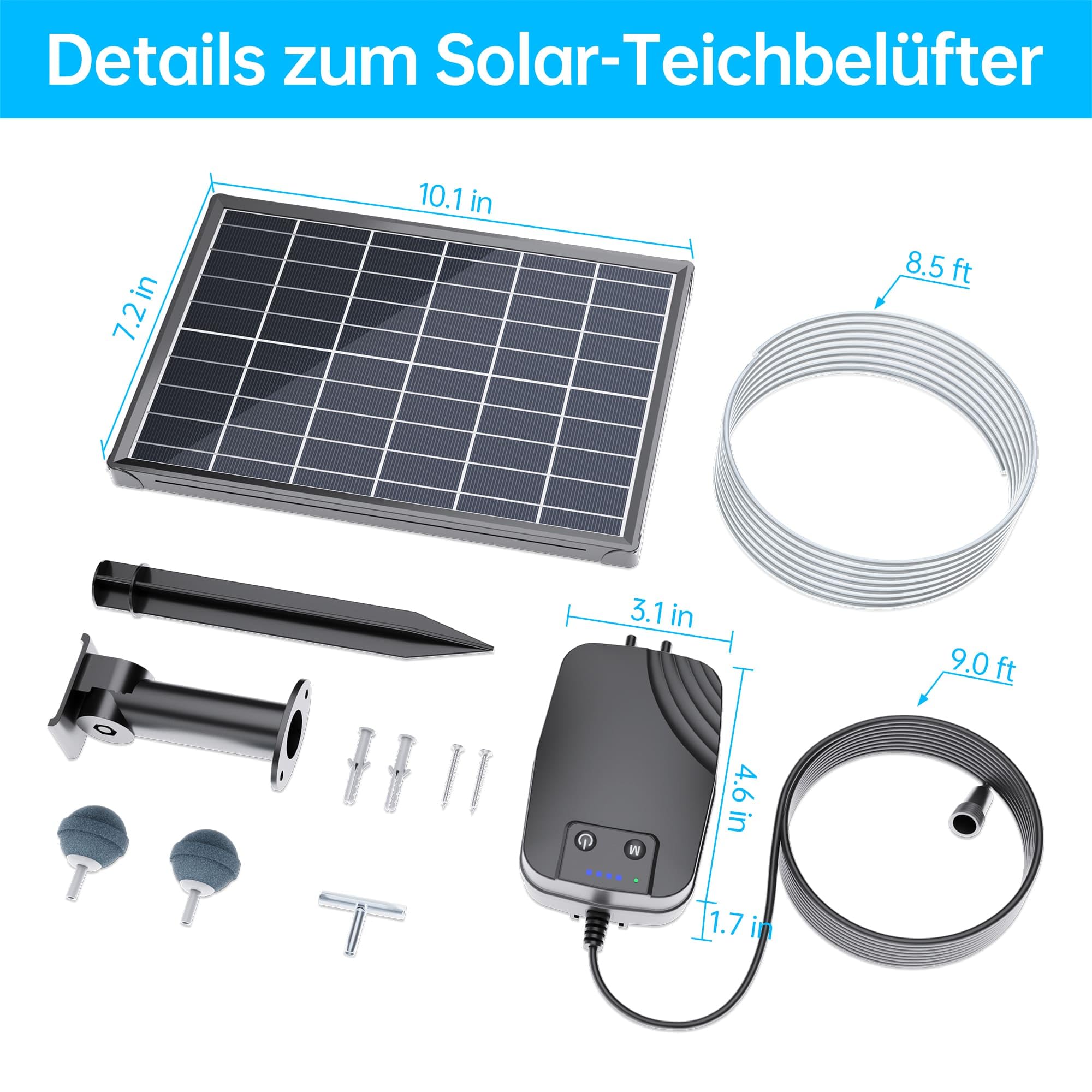 Biling Solar Aireador de Estanque de 8W para Estanques Grandes, 4400mAh Aireador de Estanque, Bomba de Oxígeno Solar para Estanques, Acuarios, Bomba de Aire para Estanque de Oxígeno
