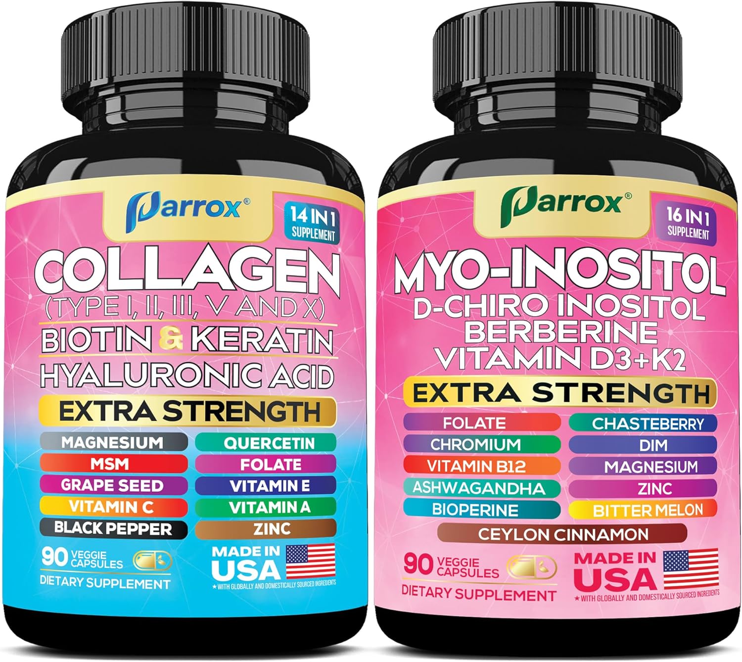 Blooming Balance Bundle 30-in-1 Women’s Wellness Stack with Collagen Types I, II, III, V & X, Biotin, Keratin, Hyaluronic Acid + Myo-Inositol, DIM, Berberine, Ashwagandha – 180 Capsules
