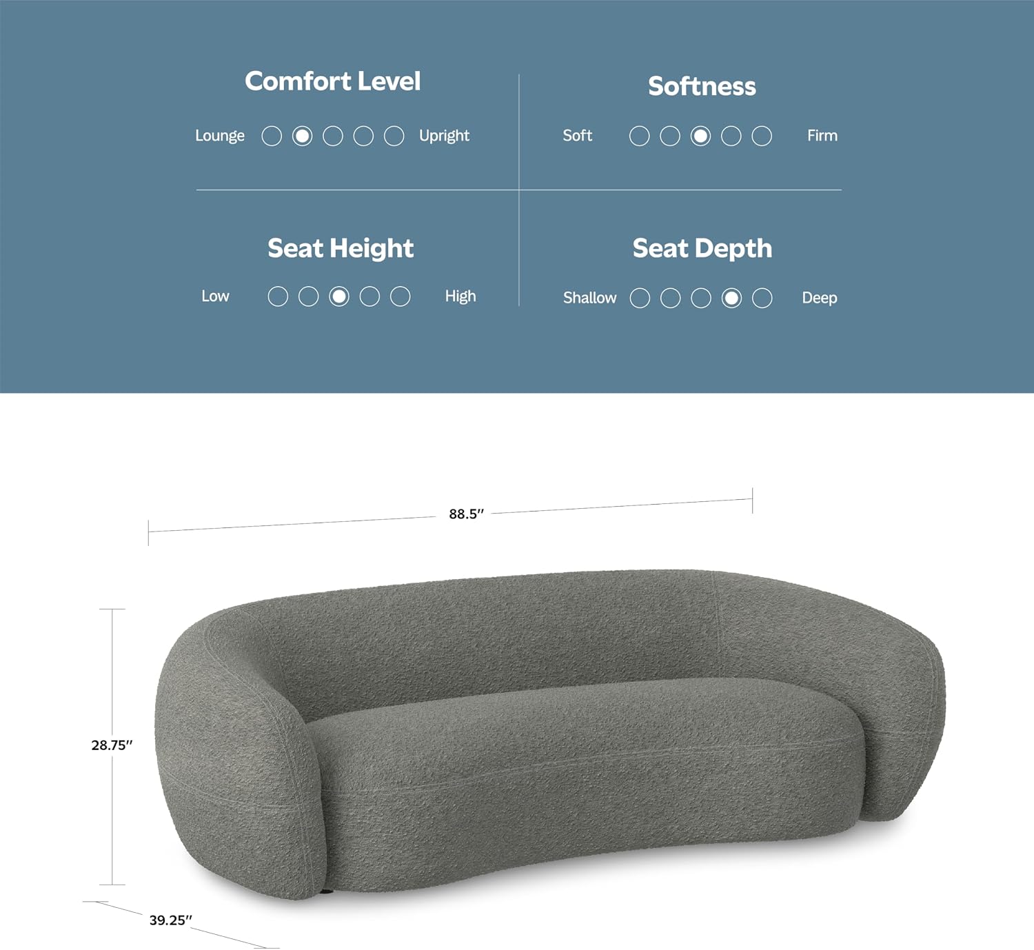 SIMPLIHOME Sherri 89-inch Wide Sofa in Stone Grey Boucle Performance Fabric, Curved Silhouette Oversized Couch for Living Room, Plush Cushions, Solid Wood Frame, Contemporary Style