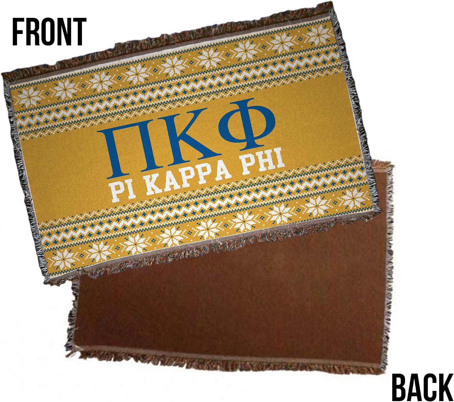 VictoryStore Pi Kappa Phi Blanket, 35 inches x 54 inches Christmas Sweater Design Fraternity Throw Blanket, Offically Licensed, Pi Kapp Blanket (Gold)
