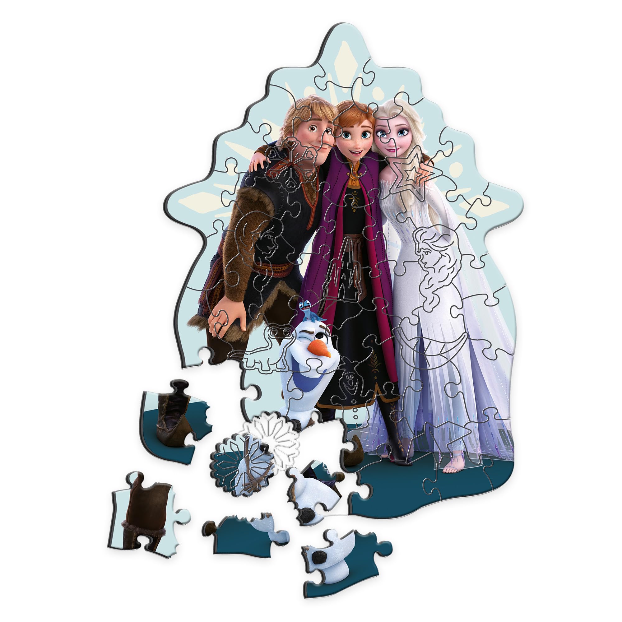 Trefl - Puzzle in Legno: Frozen, Il Regno di Ghiaccio Preferito - 50 Pezzi, Puzzle ad Incastro Wooden Puzzle, Forme Irregolari, 10 Personaggi, per Bambini dai 5 Anni