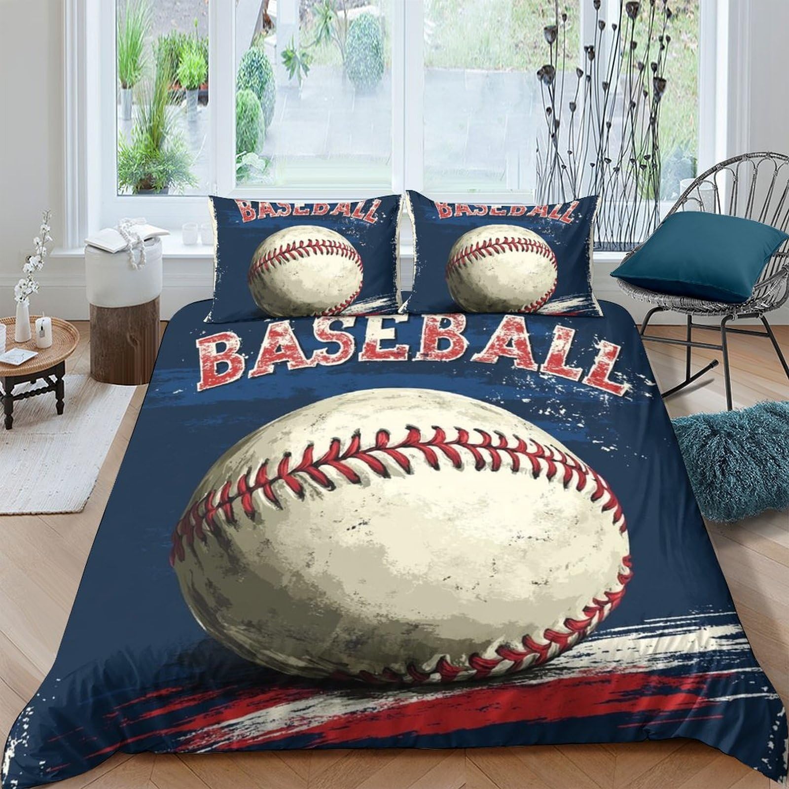 Ctjqhvkz Style-3 3D Printed Baseball Theme Fitted Sheet Microfiber Soft Navy Bed Cover For Bedroom Guest Room Dorm Decor Single（135X200cm）