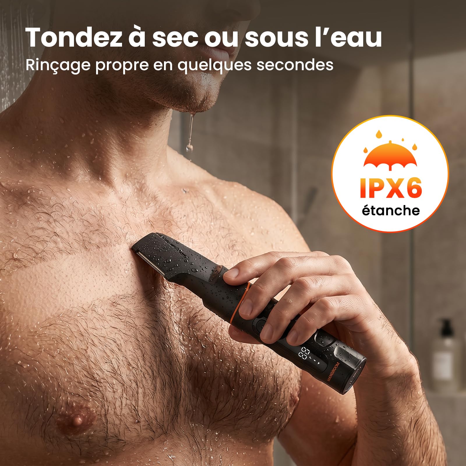 MAXGROOM Tondeuse Corps Homme, 5 en 1 Multifonction Rasoir Électriques Hommes, 7000RPM Tondeuse Partie Intime Professionnelle, 120 Mins d'Autonomie USB-C Rasoir Testicule Kit pour Nez, Jambes