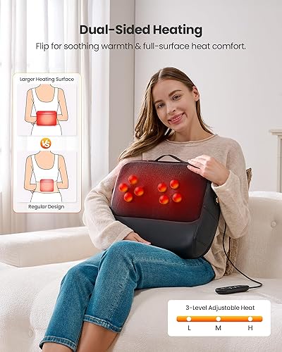 Miniatura 4 de KNQZE Masajeador de espalda Shiatsu 3 en 1 con soporte térmico y lumbar, amasamiento 4D para aliviar el dolor de tejido profundo, calentamiento