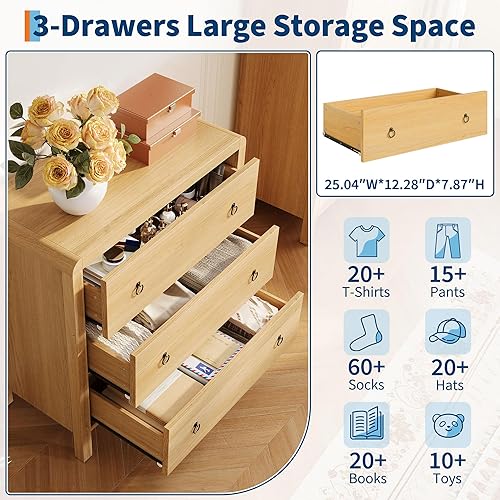 Miniatura 3 de CABIHOME Cómoda para dormitorio, cómoda de 30 pulgadas de alto para armario con 3 cajones, mesita de noche, armario grande de almacenamiento de ropa