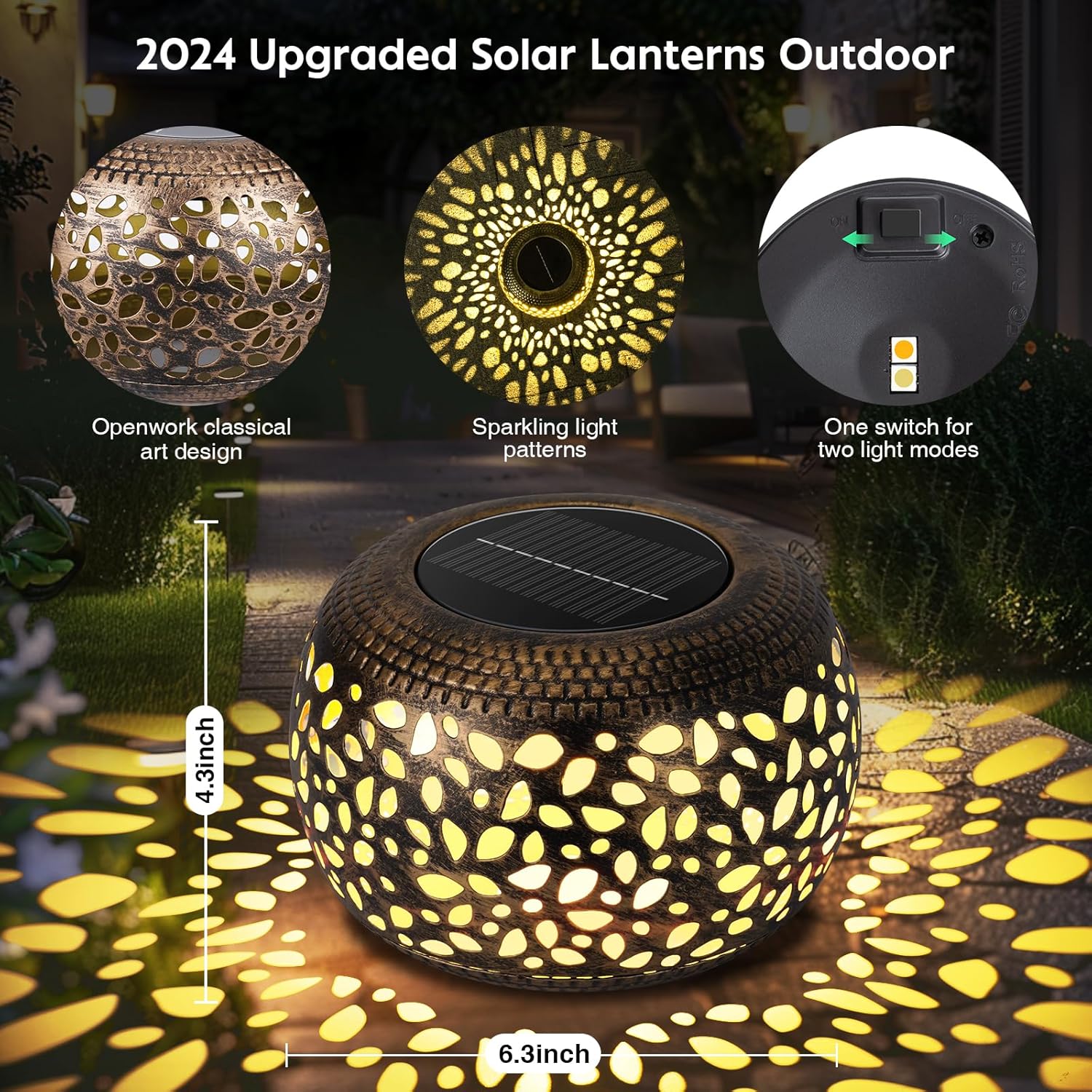 2 Pack Bronze Color Metal Solar Lantern and 2 Pack White Solar Lanterns Outdoor Waterproof Bundle