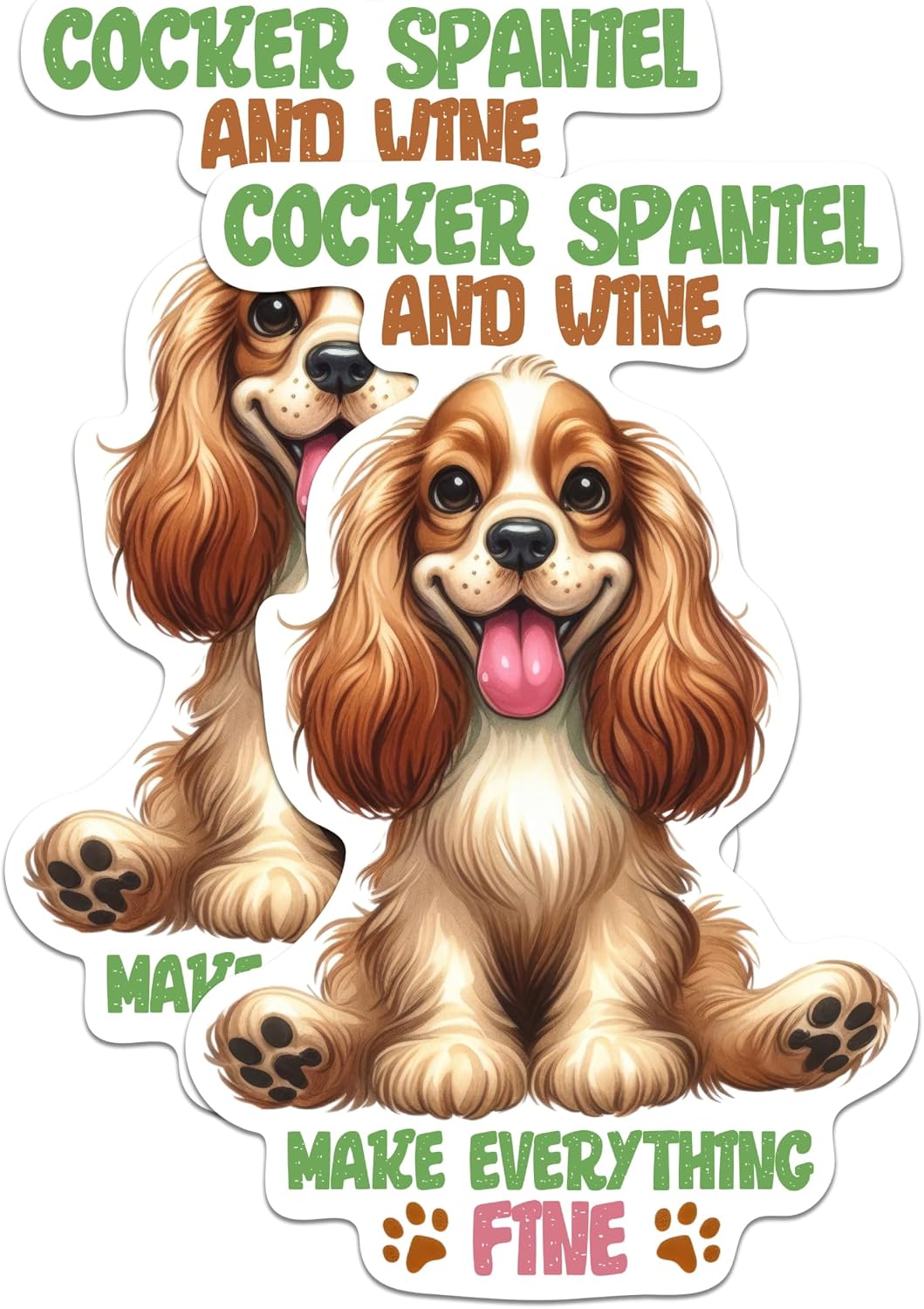 (2 Pack) Cocker Spaniel and Wine Make Everything Fine Magnets - Cocker Spaniel Breed - 5 Inches On Longest Side - Premium Magnet - for Cars, Refrigerators, Toolboxes - Made in USA - MAG1990