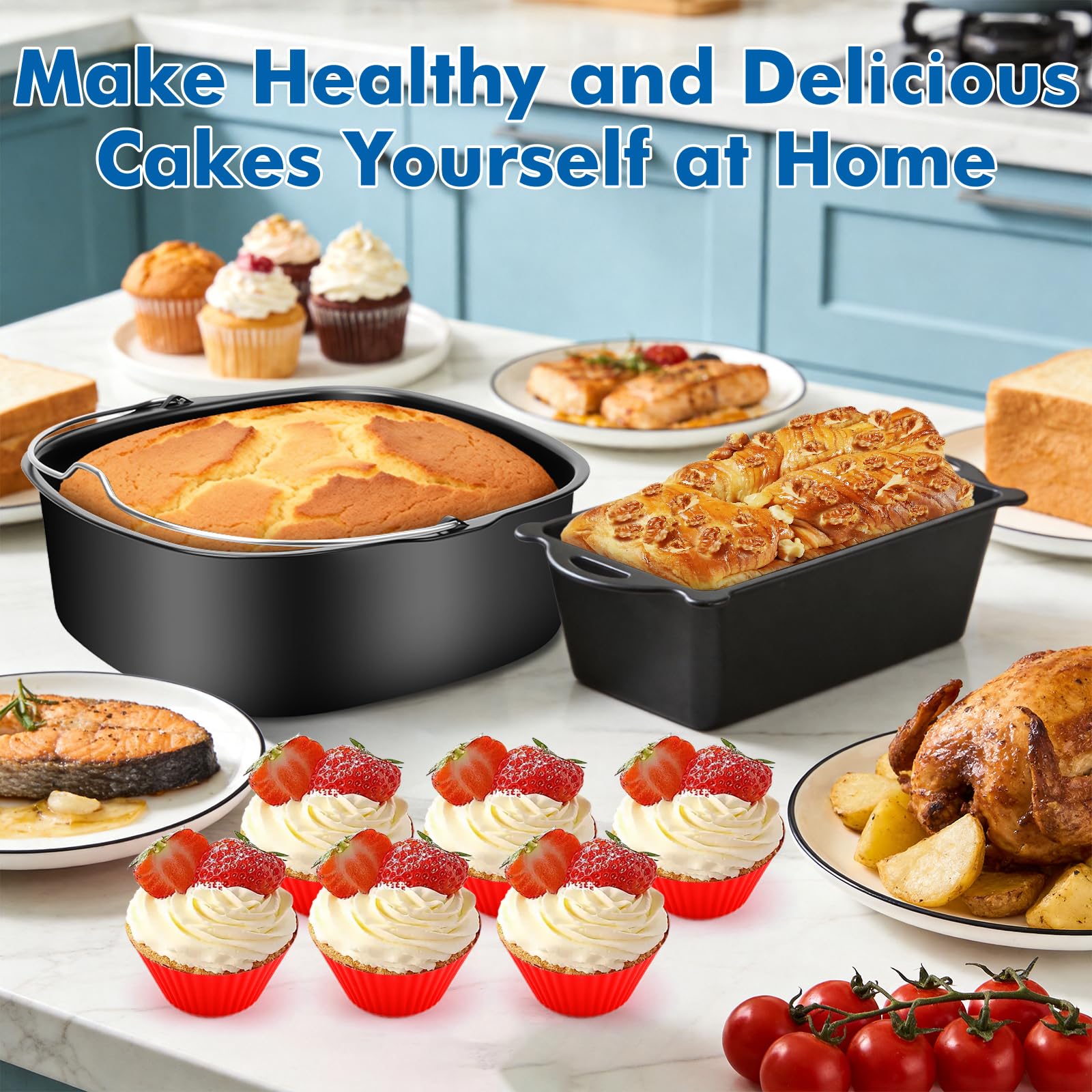 Airfryer Accessori per Philips Airfryer Dual Basket 3000 Series, NA350/NA352/NA353, 9L, 2 cestini, stampo in silicone per friggitrice ad aria calda, con griglia, teglia per pizza, stampo per pane
