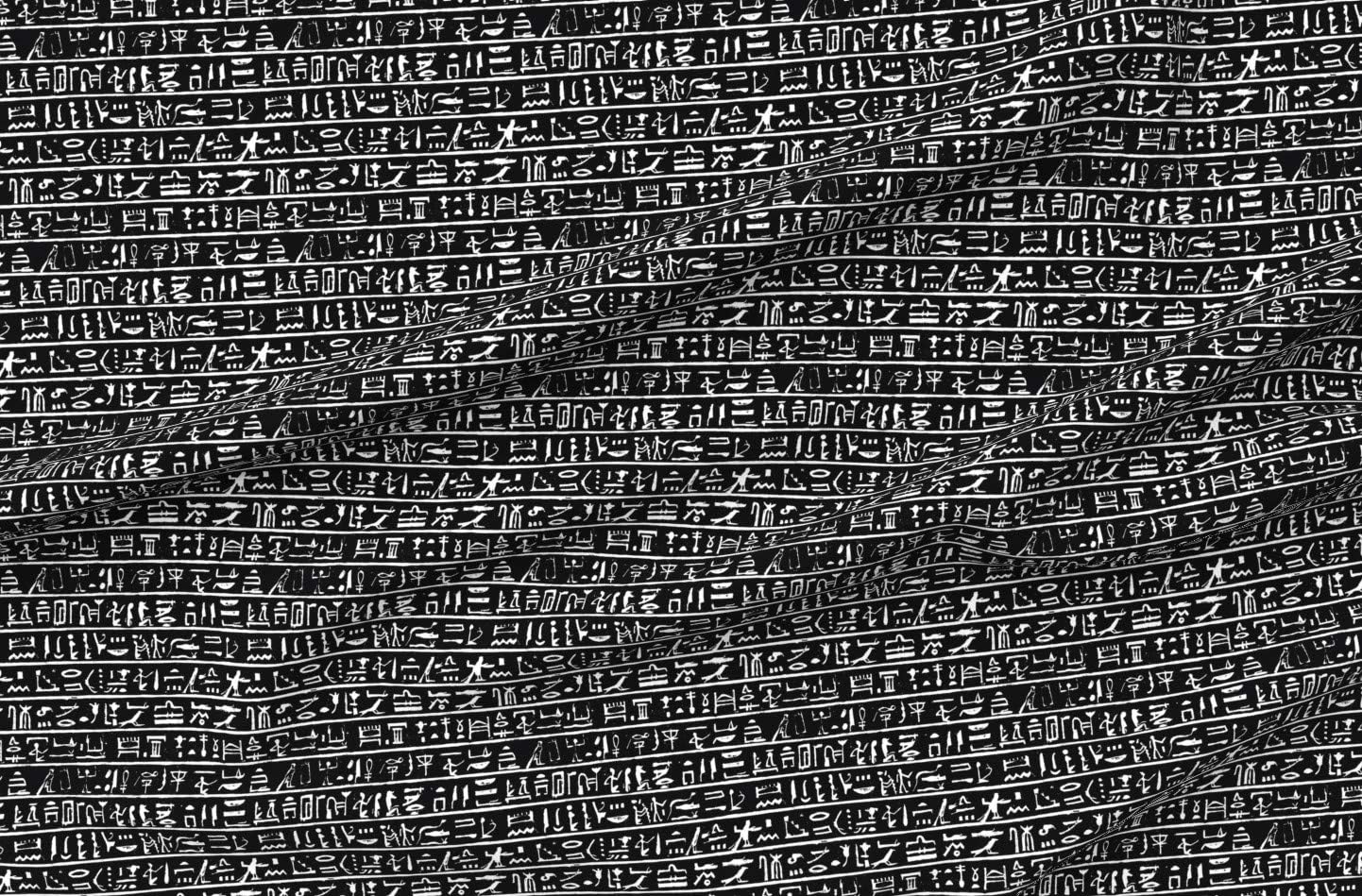 Spoonflower Fabric - Black Small Ancient Egyptian Language Text Archaeology Printed on Organic Cotton Sateen Fabric by The Yard - Sewing Quilting Apparel Home Decor