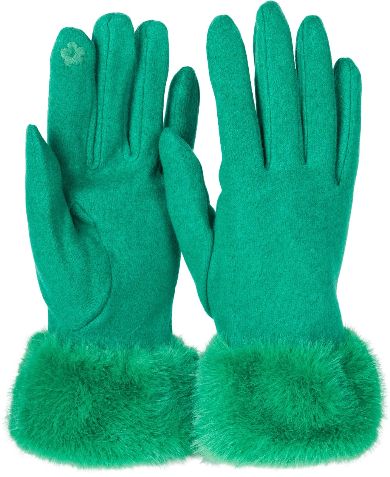 Stylebreaker Women's Green Plain Material Gloves With Fur Lining And Decorative Stitching, Finger Gloves, Winter 09010028, Colour: