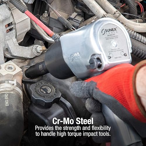 Miniatura 4 de SUNEX TOOLS 2653 Juego de llaves de vaso de impacto métricas profundas de 6 puntos, 12 pulgadas, 14 piezas