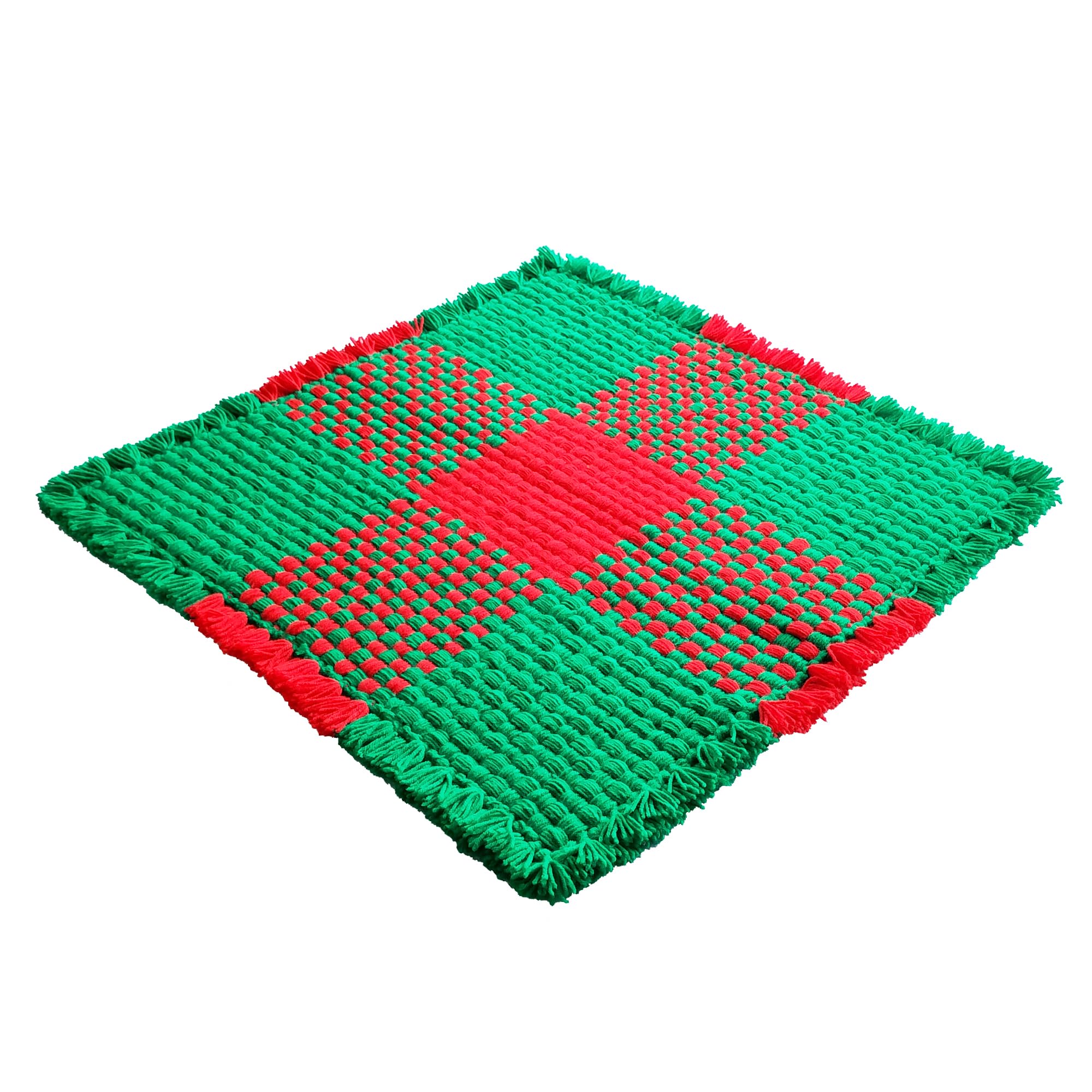 CRM TRADERS Woolen Puja Aasan Mat for Prayers - Handmade Decorative Pooja Mat 21 x 22 inch (Green and Red)-picture-10