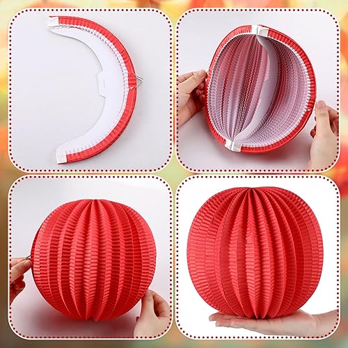 Miniatura 5 de Bencailor Farol chino japonés de papel, farol de año nuevo chino, decorativo, hueco, redondo, flor de ciruelo, rojo, blanco, oro, farol chino,