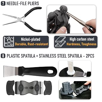 3D Printer Tool Kit Essential, 3D Printing Tool Kit, 3D Printer Accessories, Deburring Tool, Wire Cutter, Drill, Remove, Smooth, Finish, Deburring, Rough, Drill Scraper
