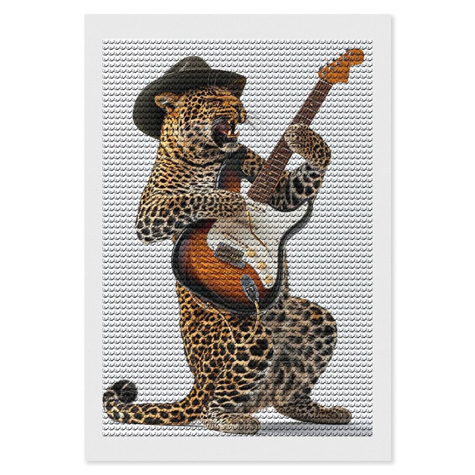 Junmoney Leopard Guitar Diamond Painting Canvas Set 8"x12", for Women, Pleasing Wall Art Project, Aesthetic Room Decor, Gift Idea