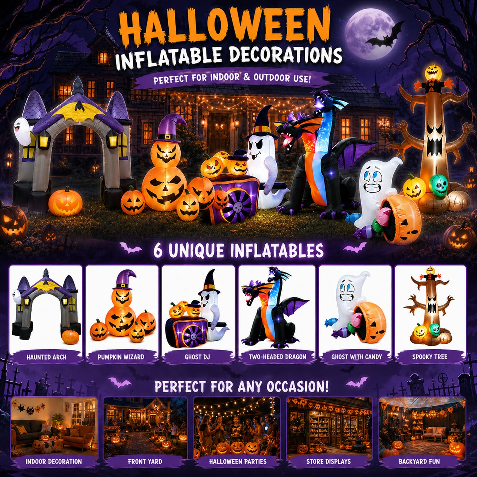 Halloween Nadmuchiwane Figurki, Szybkie Pompowanie I Prosty Montaż, Do WewnąTrz, Na ZewnąTrz, PodwóRko, OgróD, Trawnik, PrzyjęCie, Dekoracja E