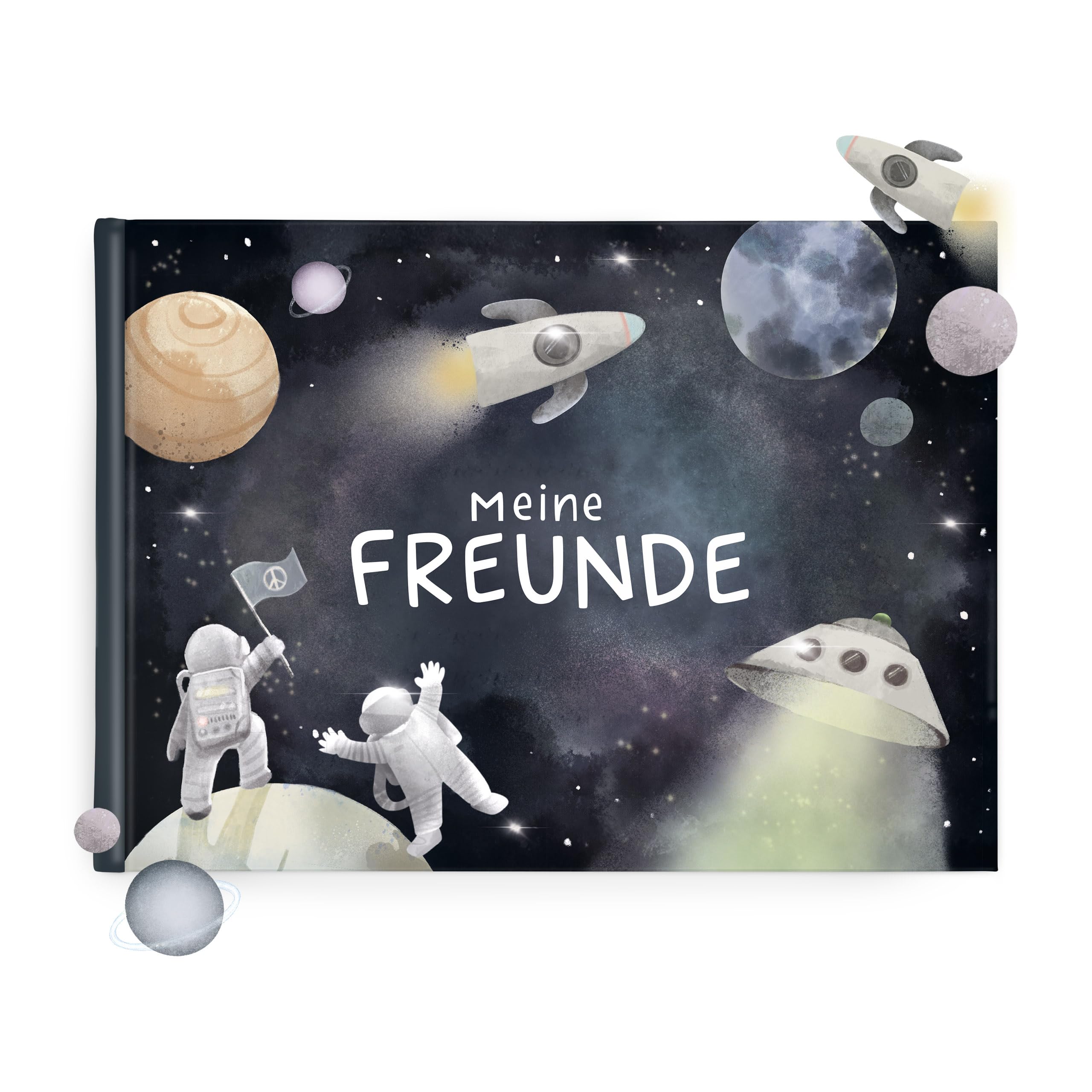 mintkind Freundebuch für Jungen – Schulfreundebuch Weltraum Dunkel mit Hardcover, kreativen Fragen & Extras – 30 Freunde – Geschenk zur Einschulung