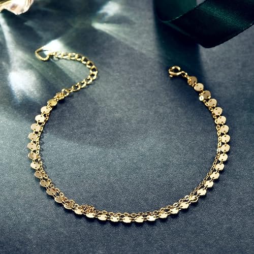 Miniatura 6 de Tobilleras de oro de 14 quilates para mujer, hechas a mano, delicadas pulseras de tobillo ajustables, tobilleras minimalistas de oro de verano para